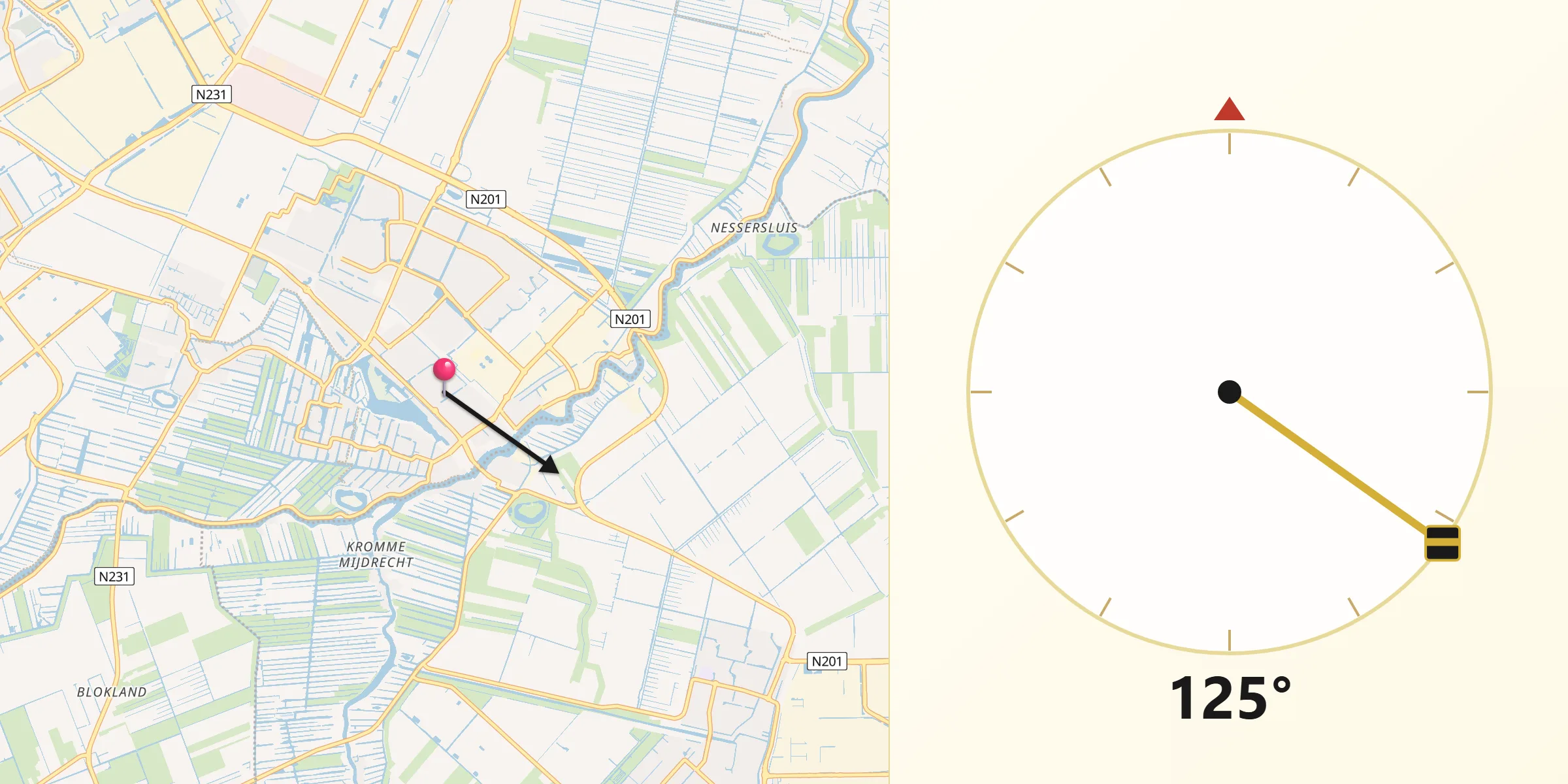Qibla Richting vanaf Uithoorn