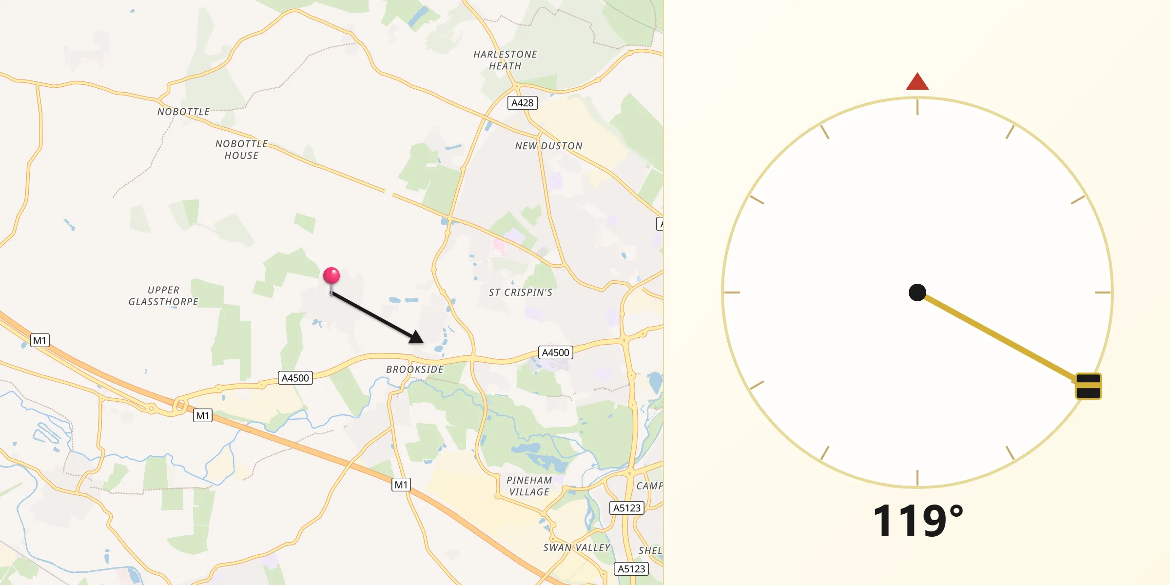 Qibla Direction from Harpole