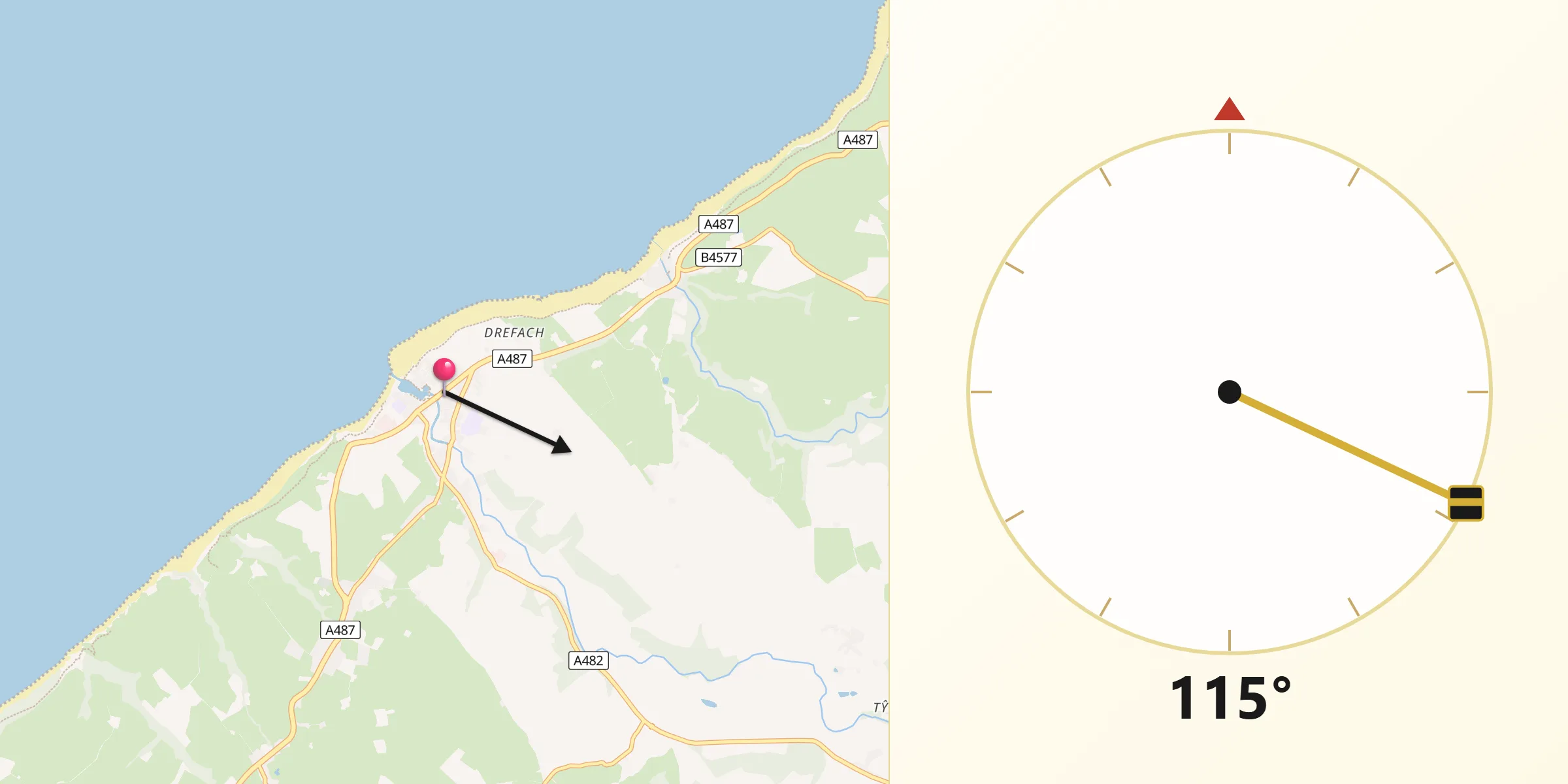 Qibla Direction from Aberaeron