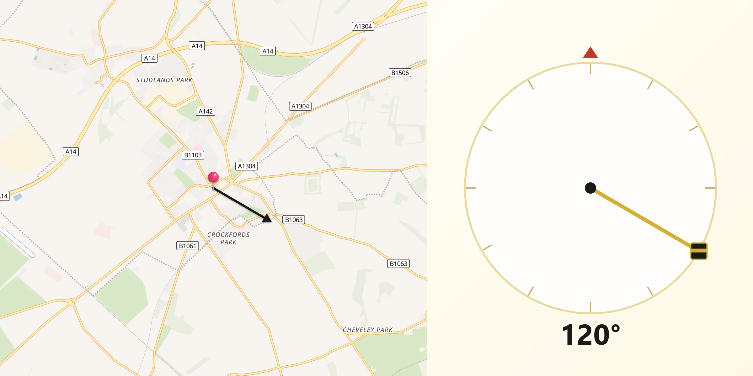 Qibla Direction from Newmarket