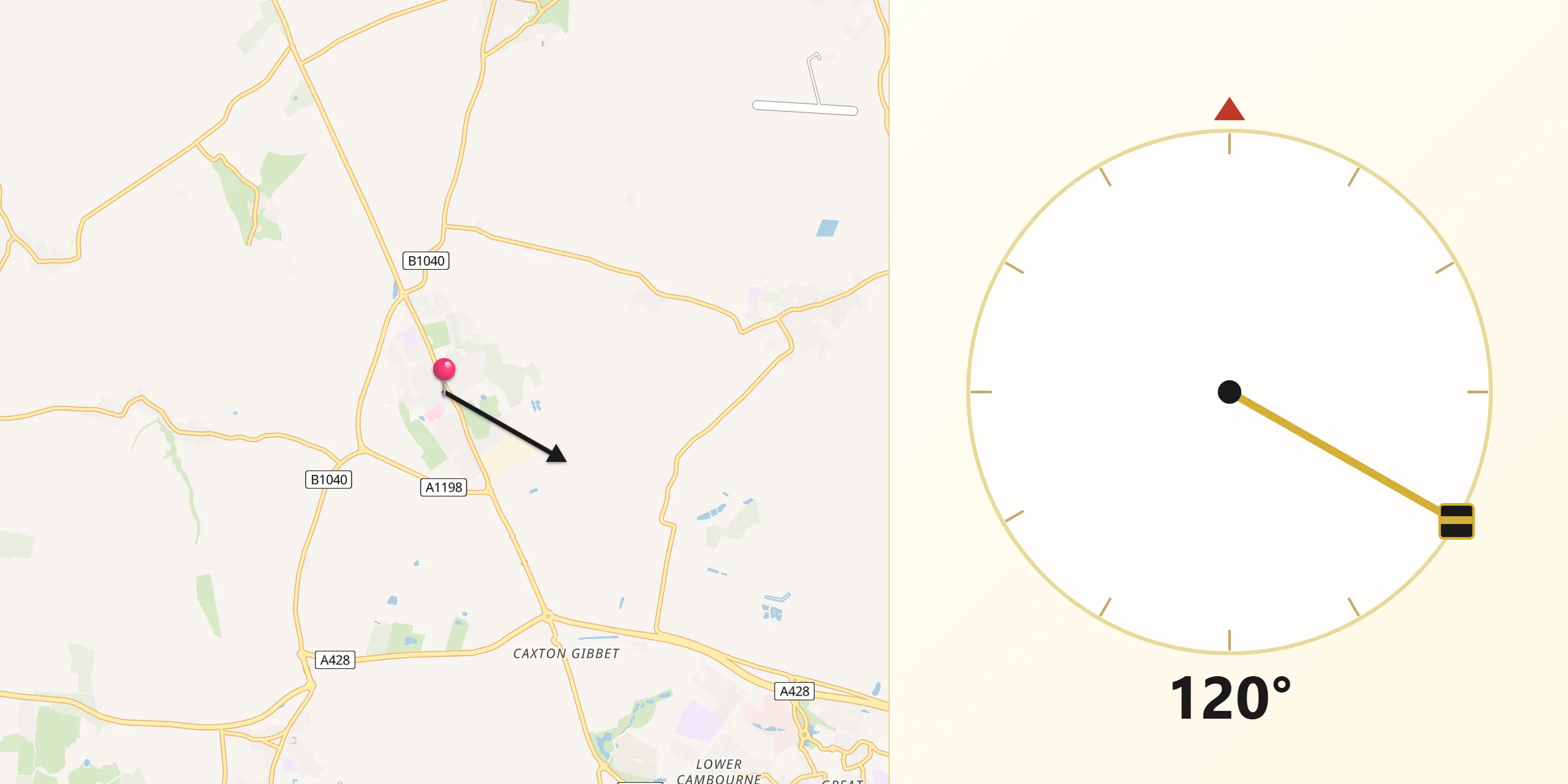 Qibla Direction from Papworth Everard