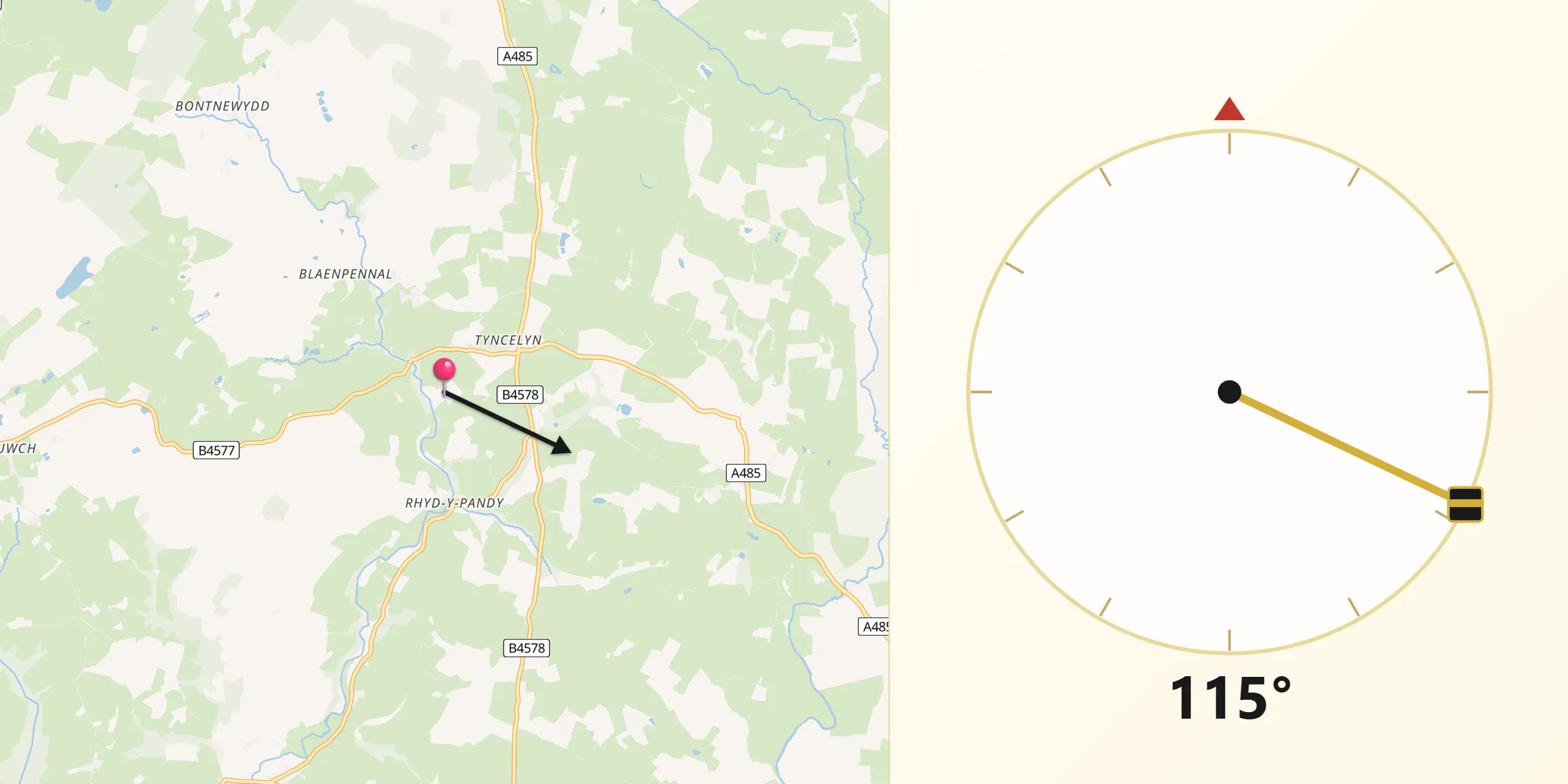 Qibla Direction from County of Ceredigion