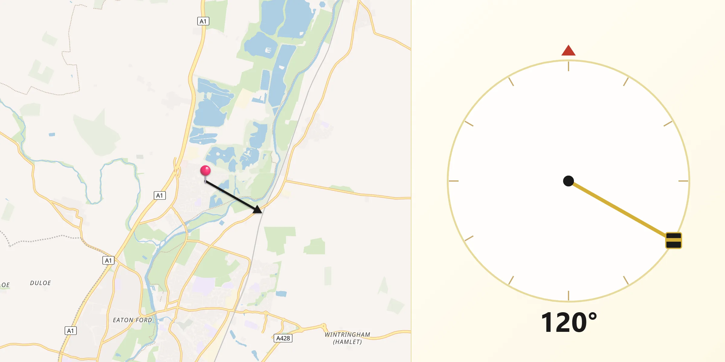 Qibla Direction from Little Paxton