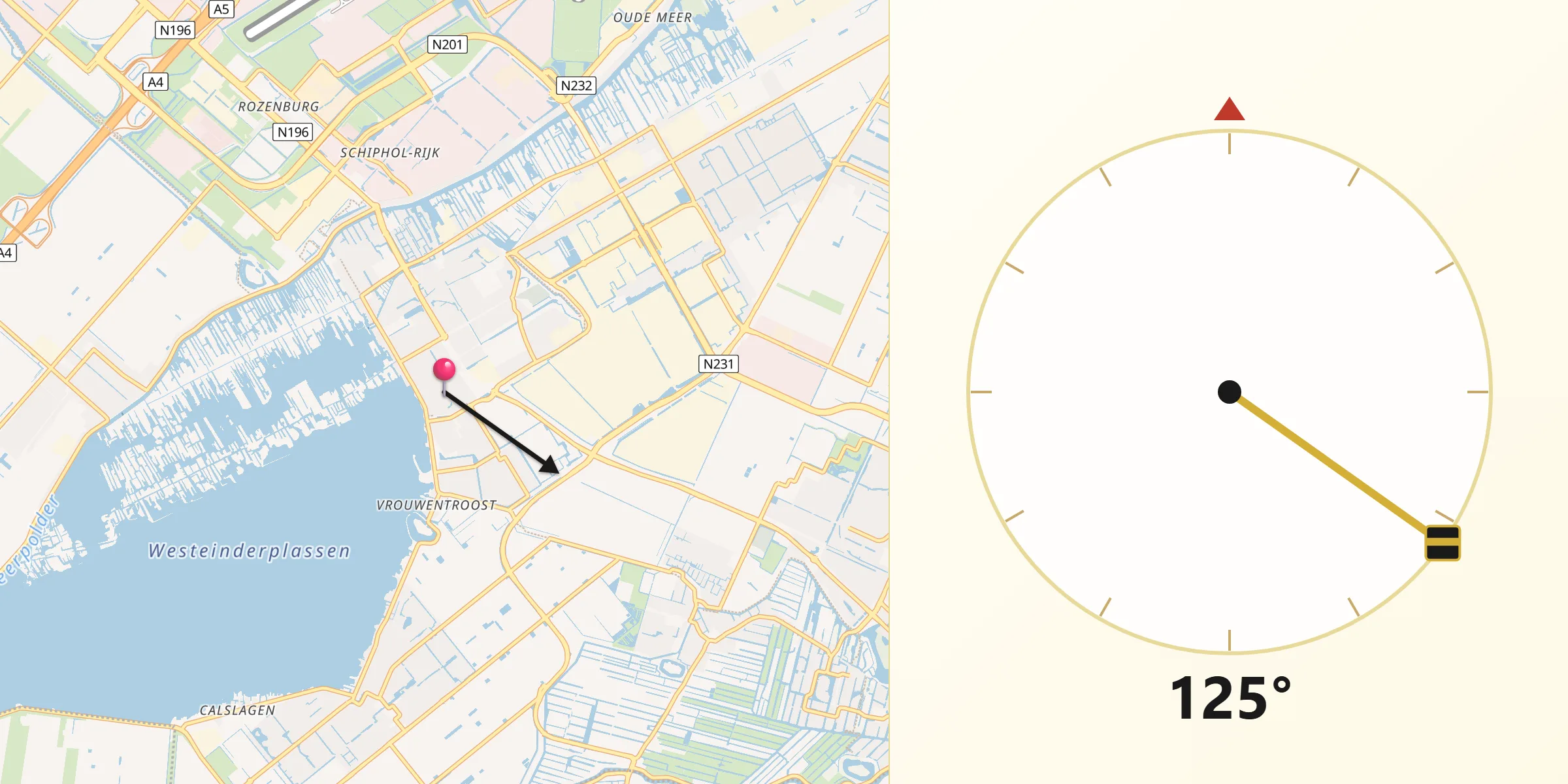 Qibla Richting vanaf Aalsmeer