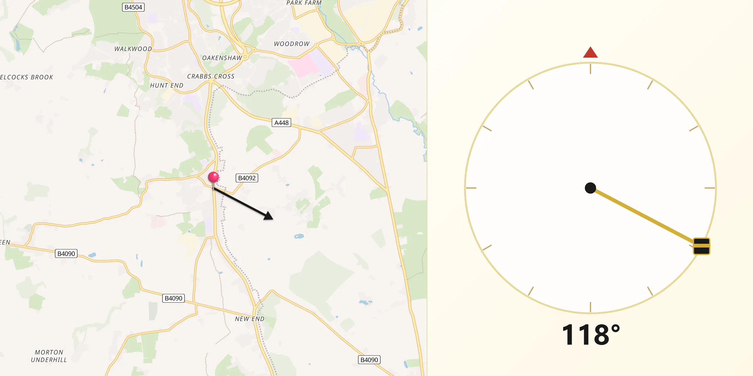 Qibla Direction from Astwood Bank
