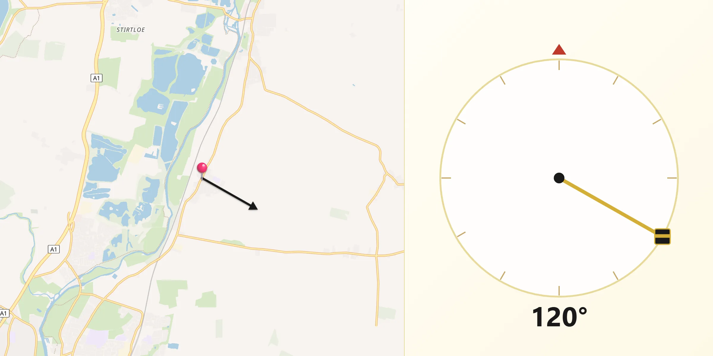 Qibla Direction from Great Paxton