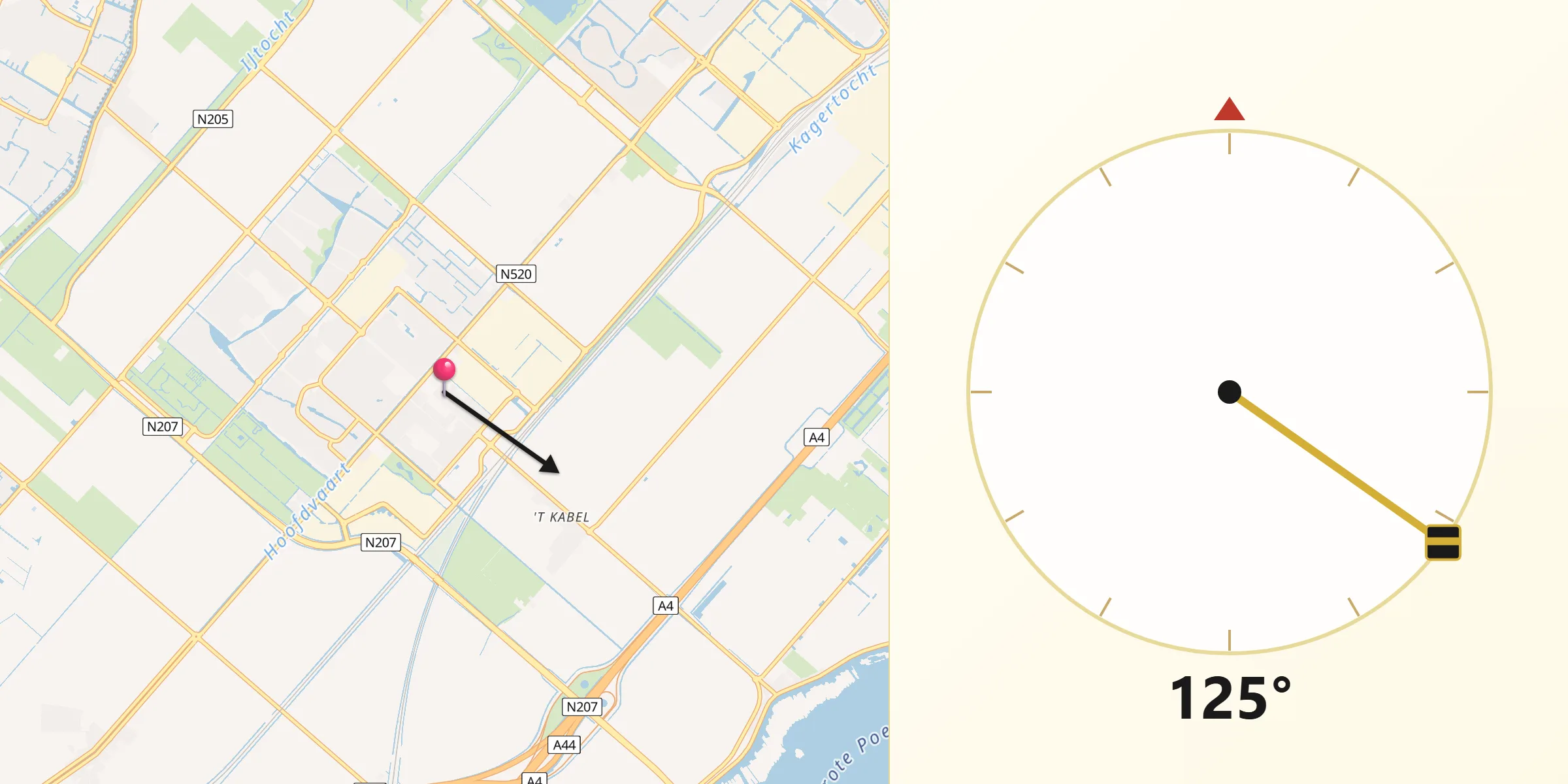 Qibla Richting vanaf Nieuw-Vennep