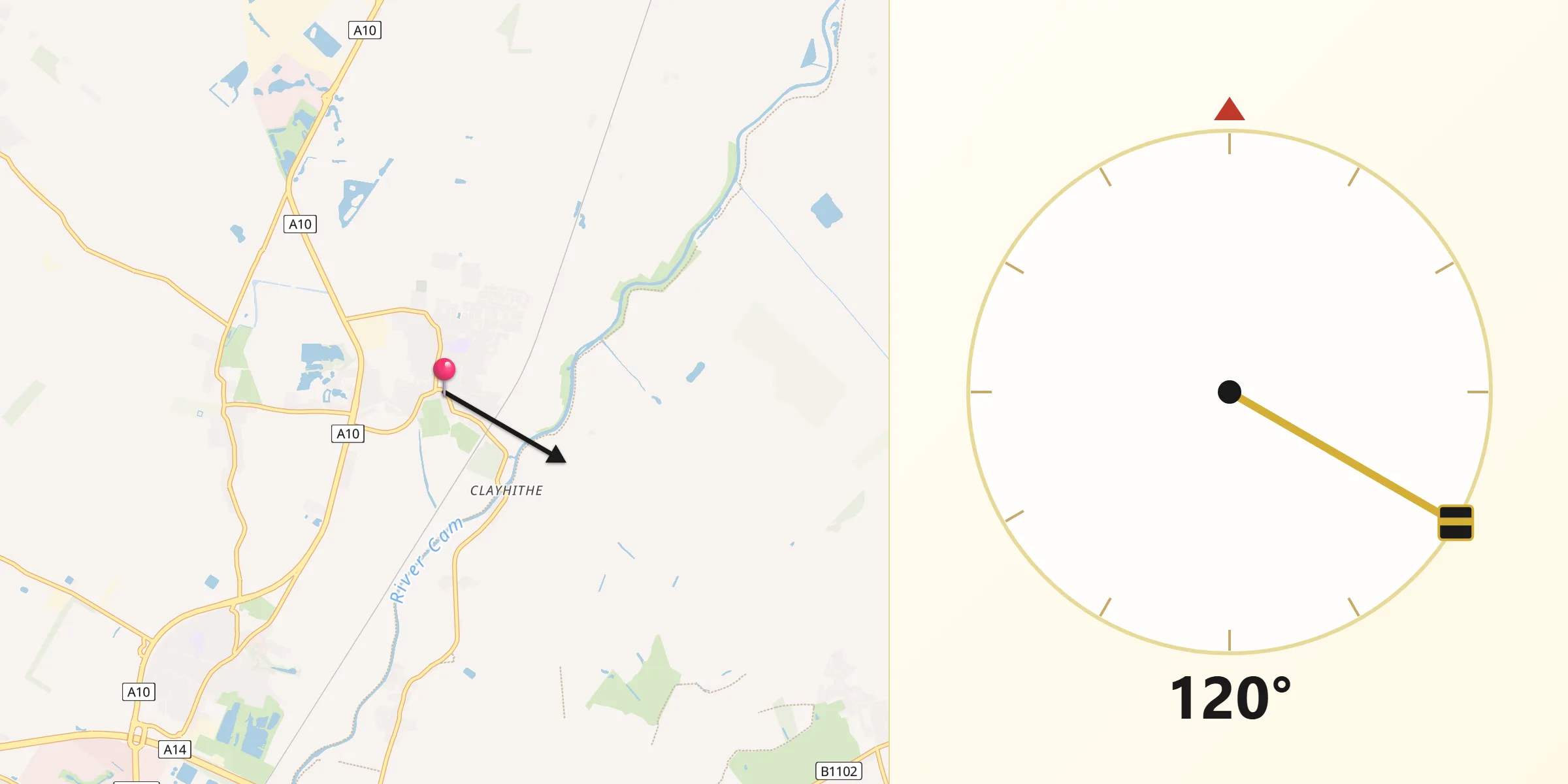 Qibla Direction from Waterbeach