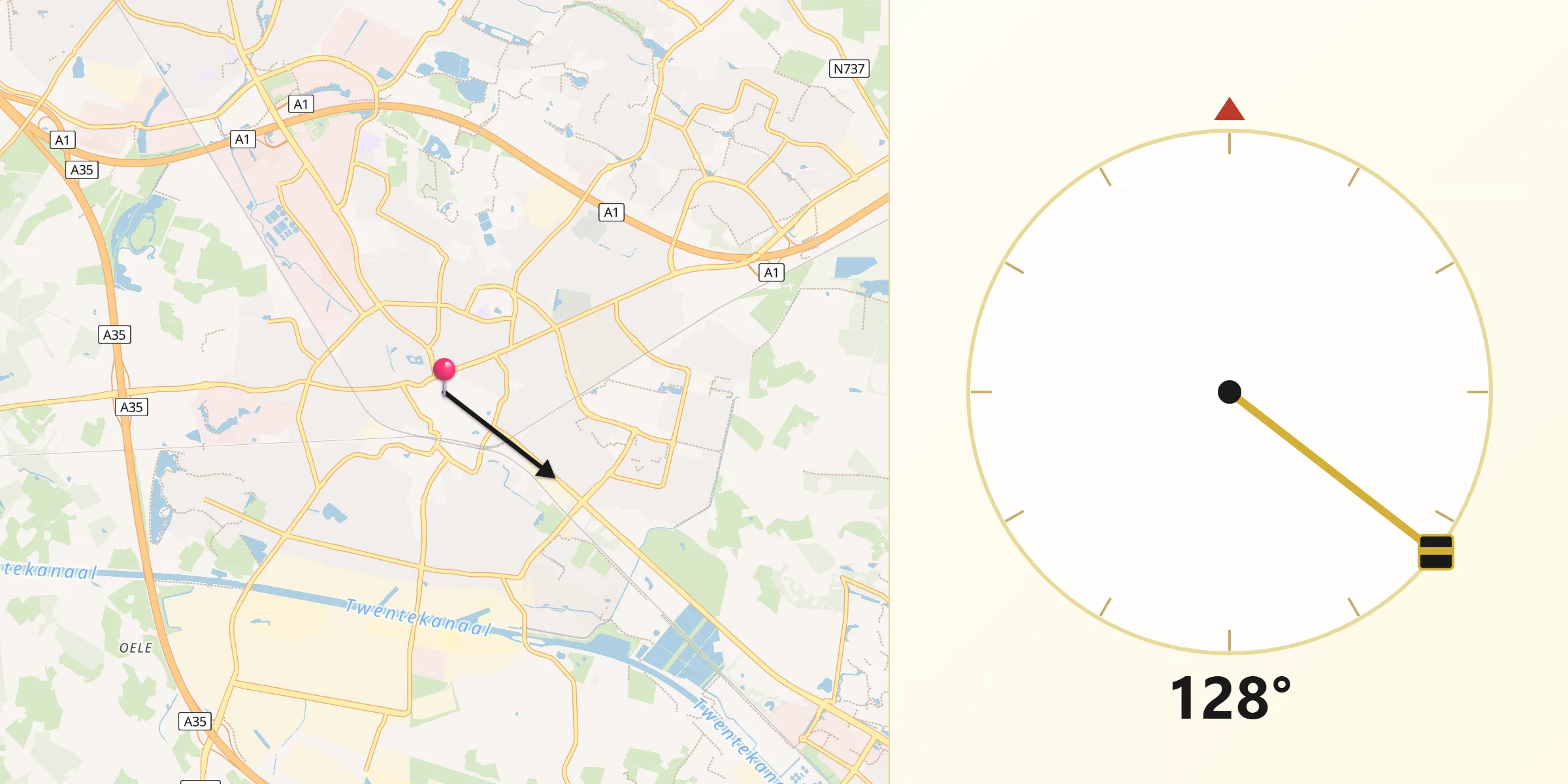 Qibla Richting vanaf Hengelo