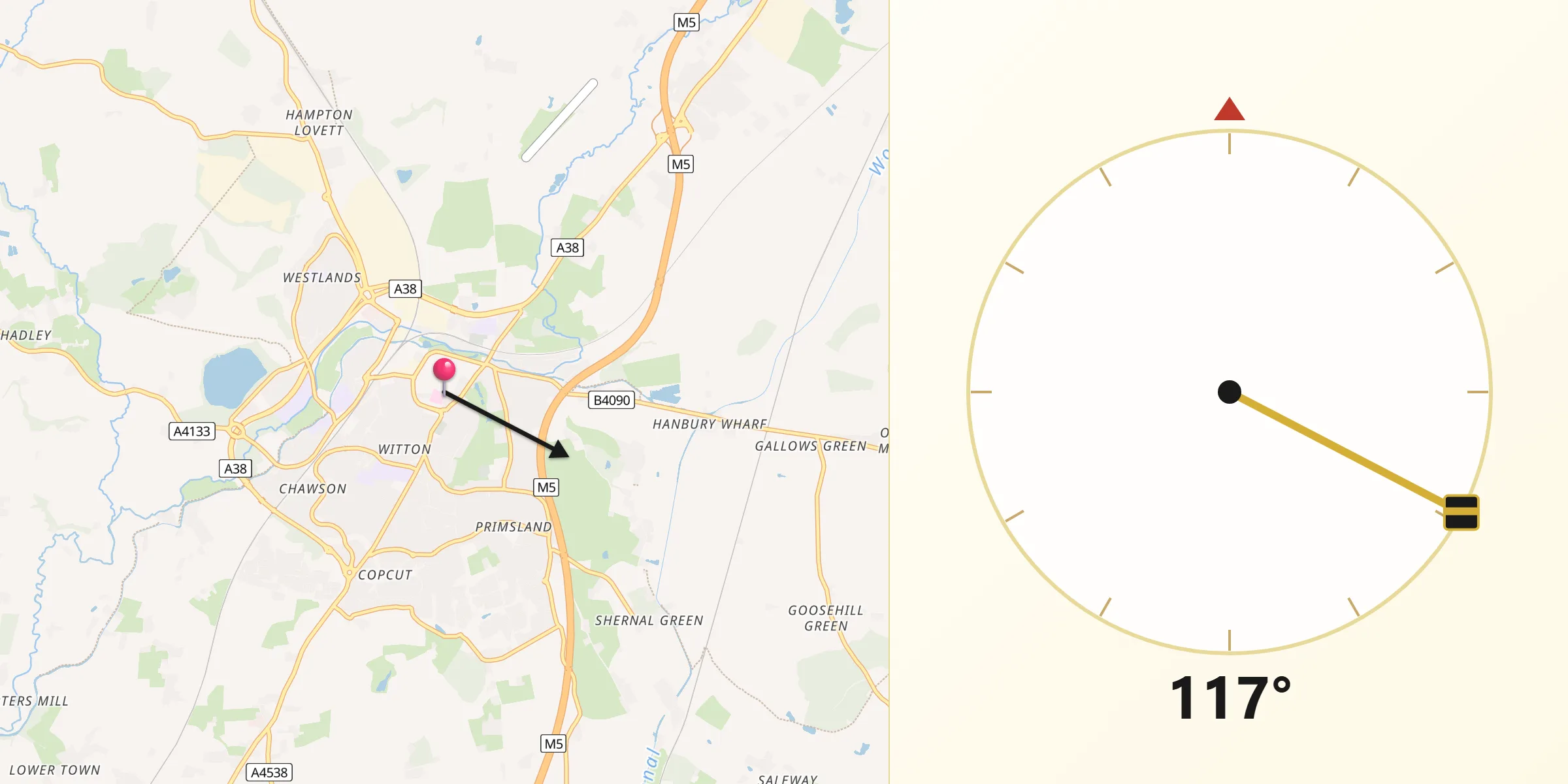 Qibla Direction from Droitwich