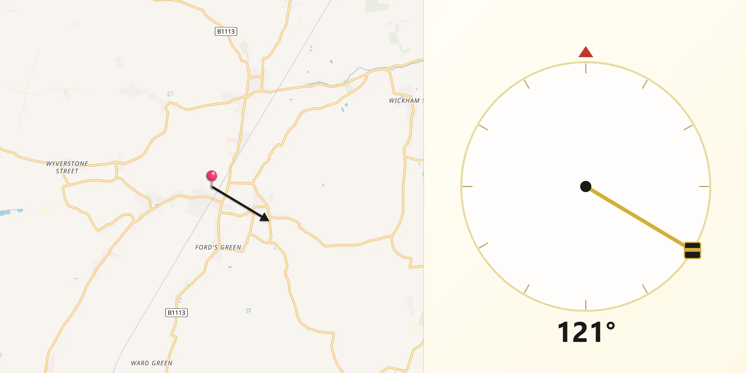 Qibla Direction from Bacton