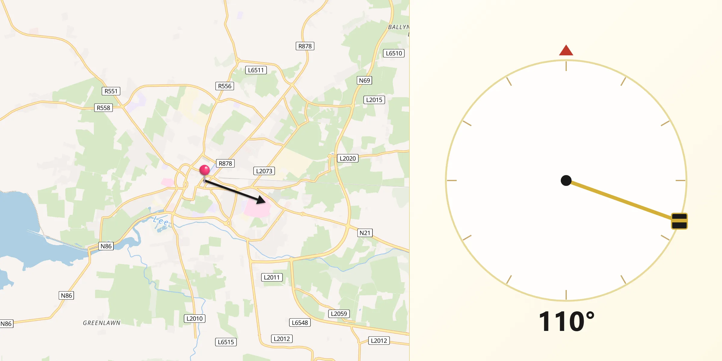 Qibla Direction from Tralee