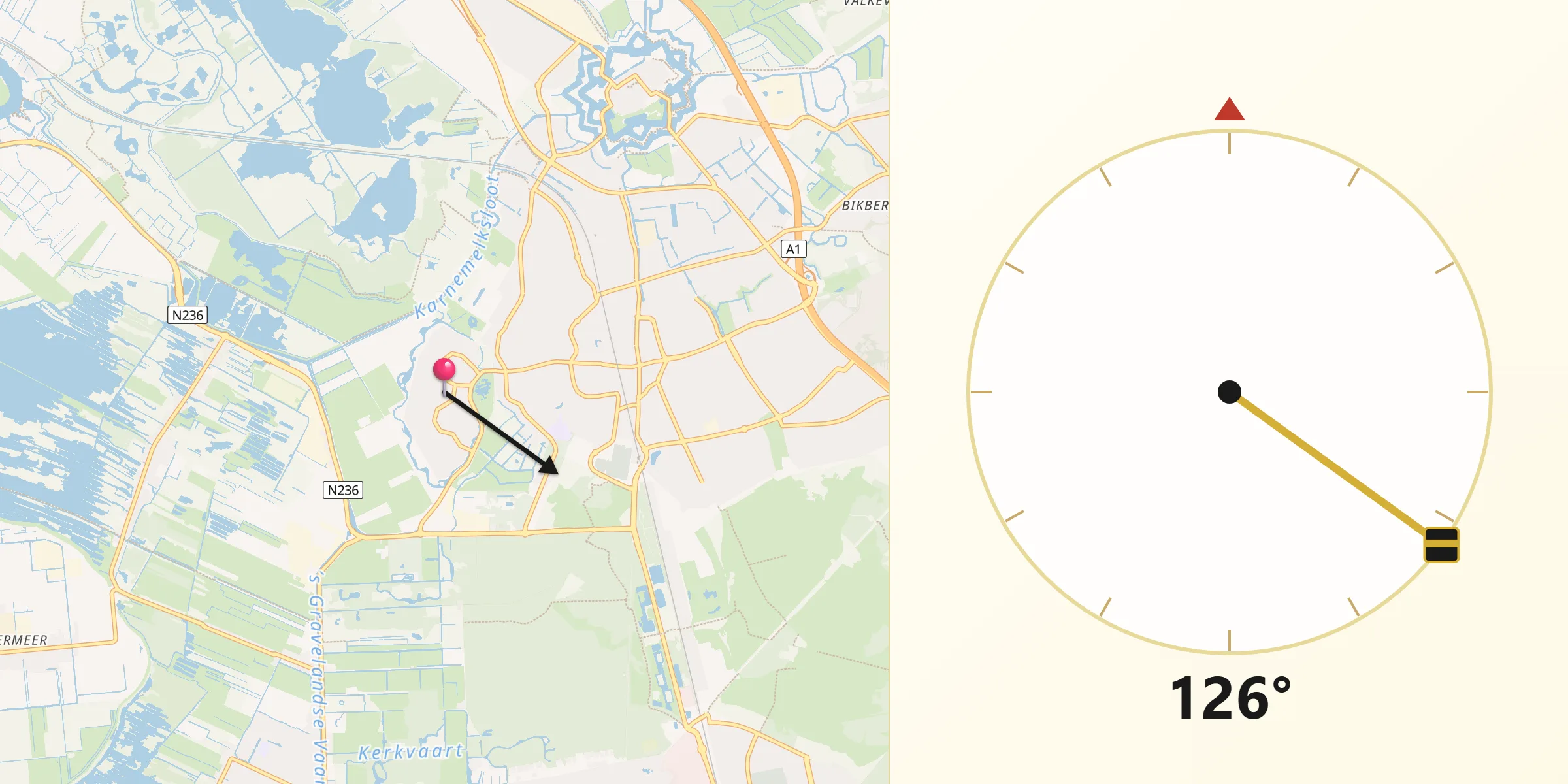 Qibla Richting vanaf Hilversumse Meent