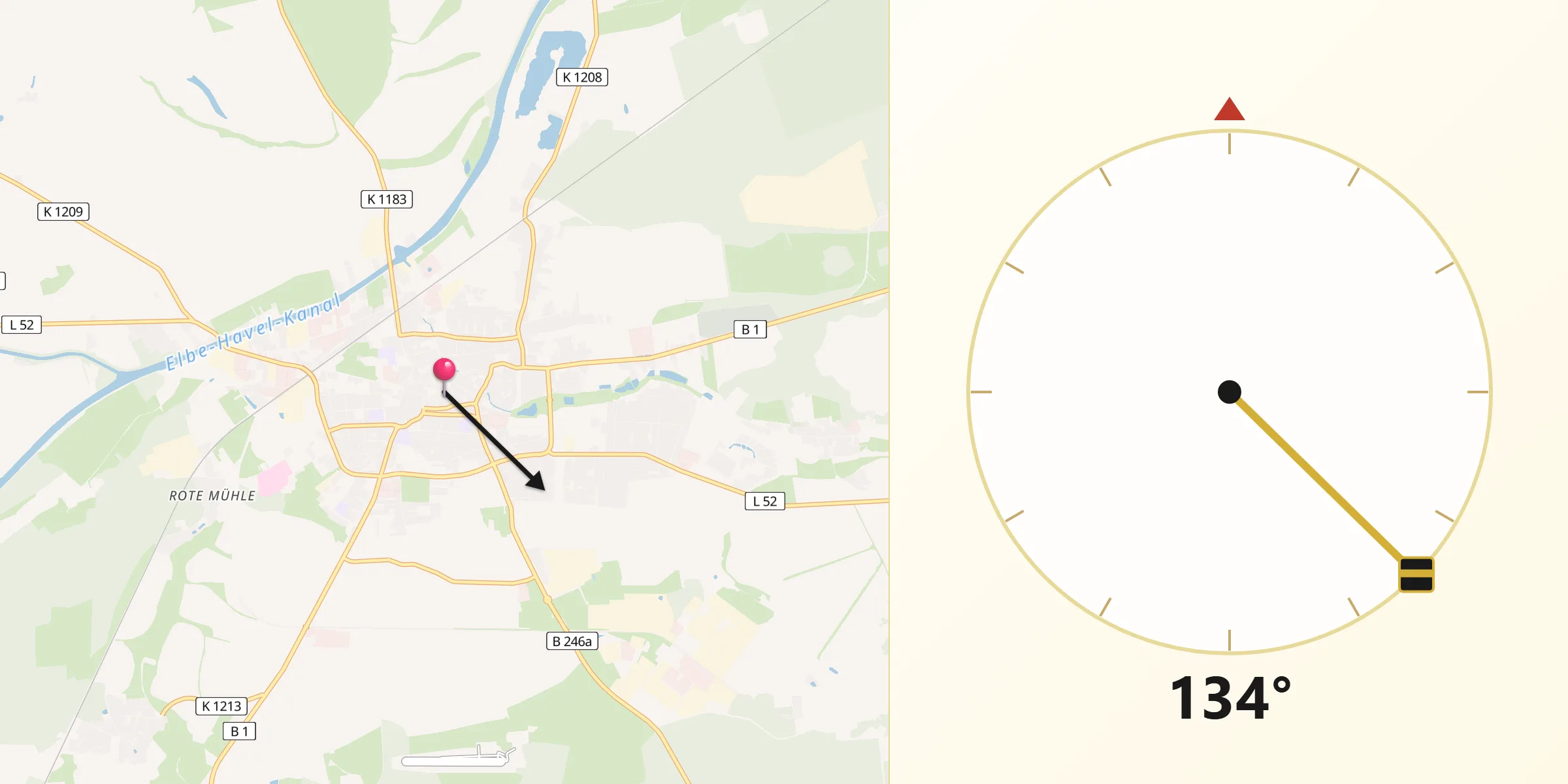 Qibla-Richtung von Burg bei Magdeburg
