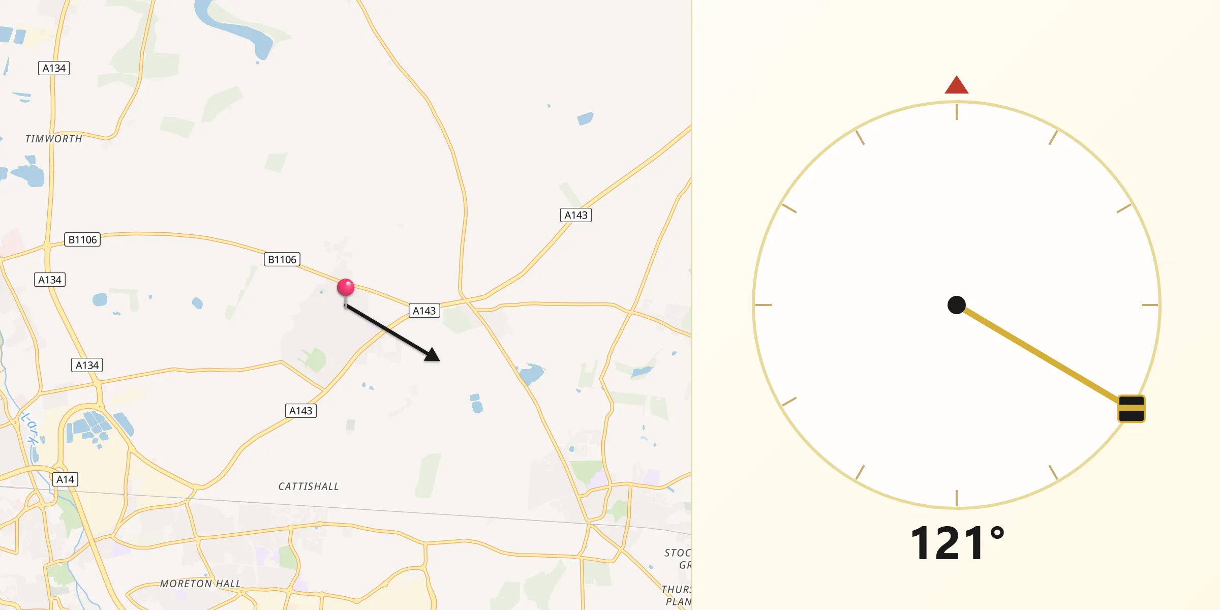 Qibla Direction from Great Barton
