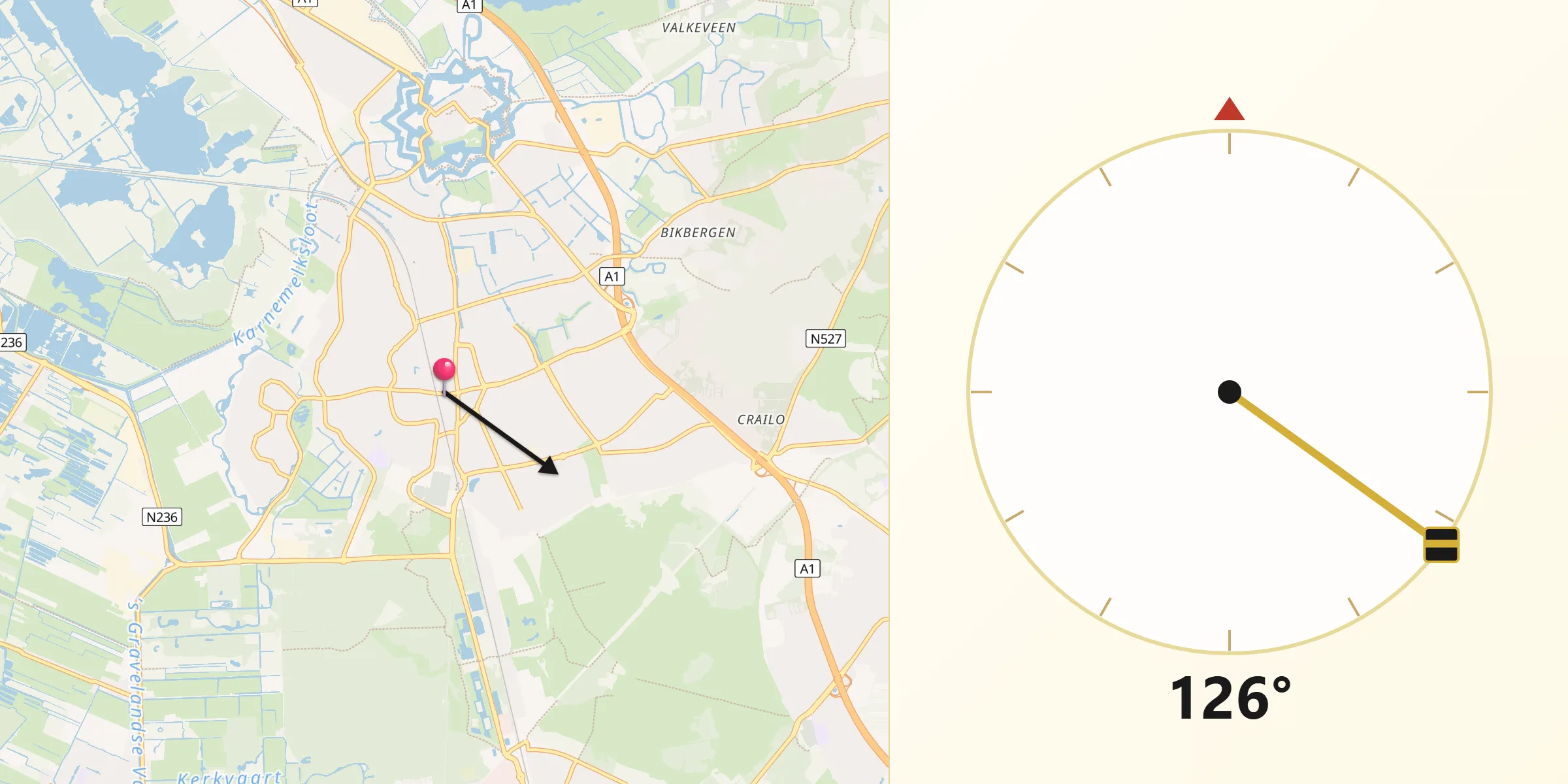 Qibla Richting vanaf Bussum