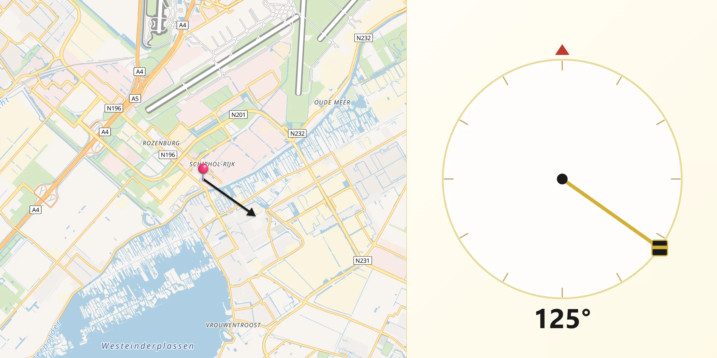 Qibla Richting vanaf Aalsmeerderbrug