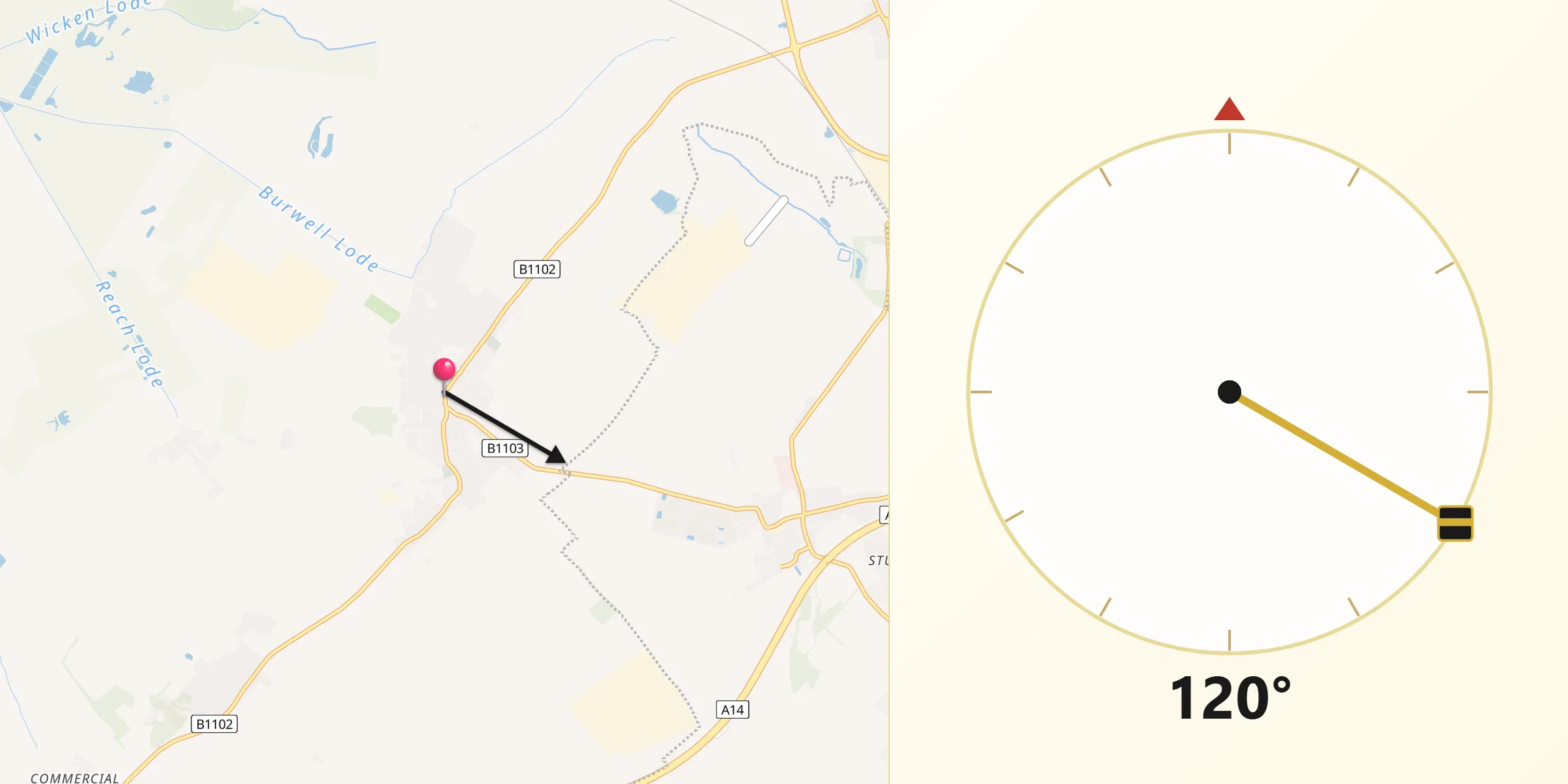Qibla Direction from Burwell