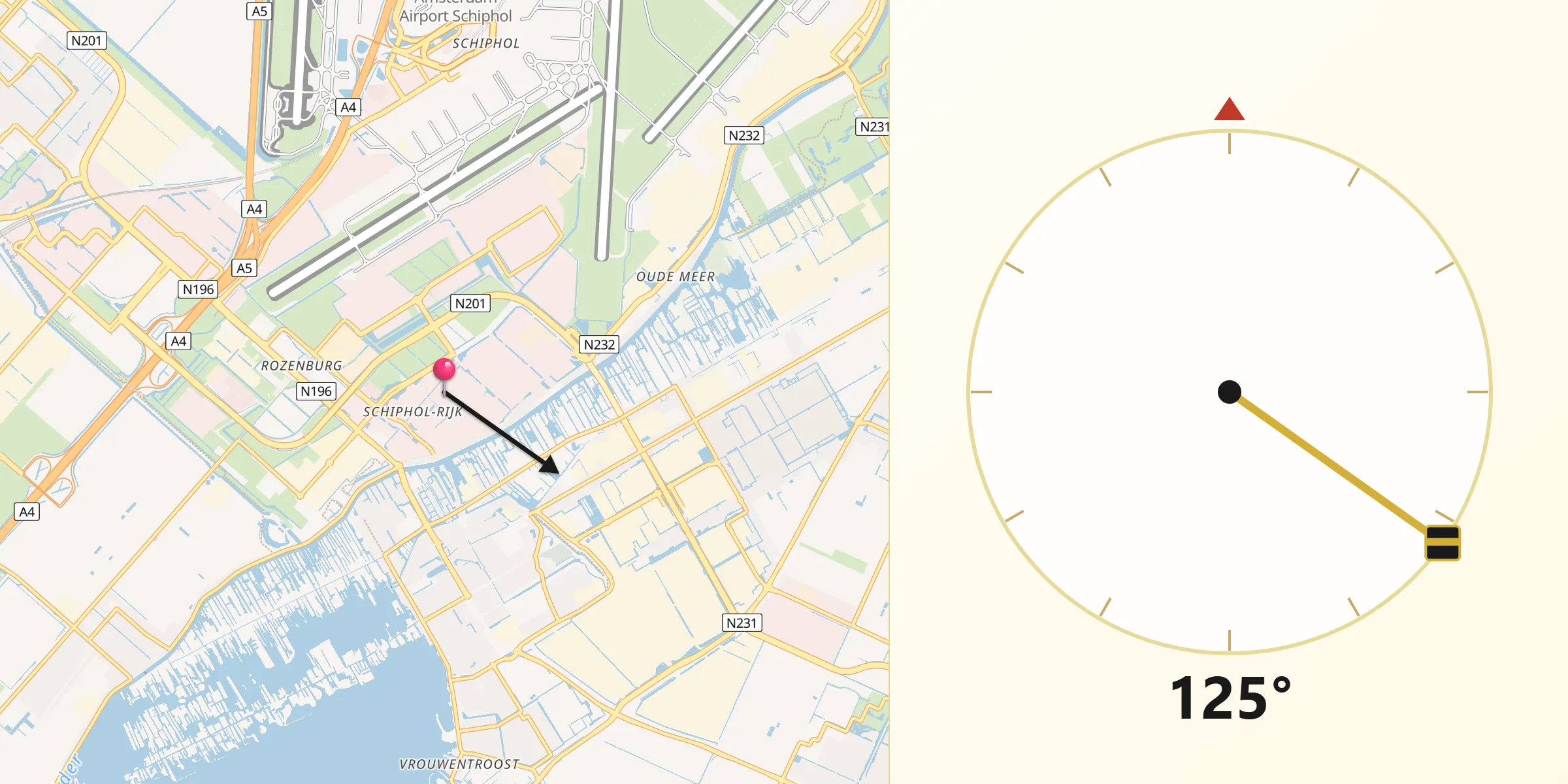 Qibla Richting vanaf Schiphol-Rijk