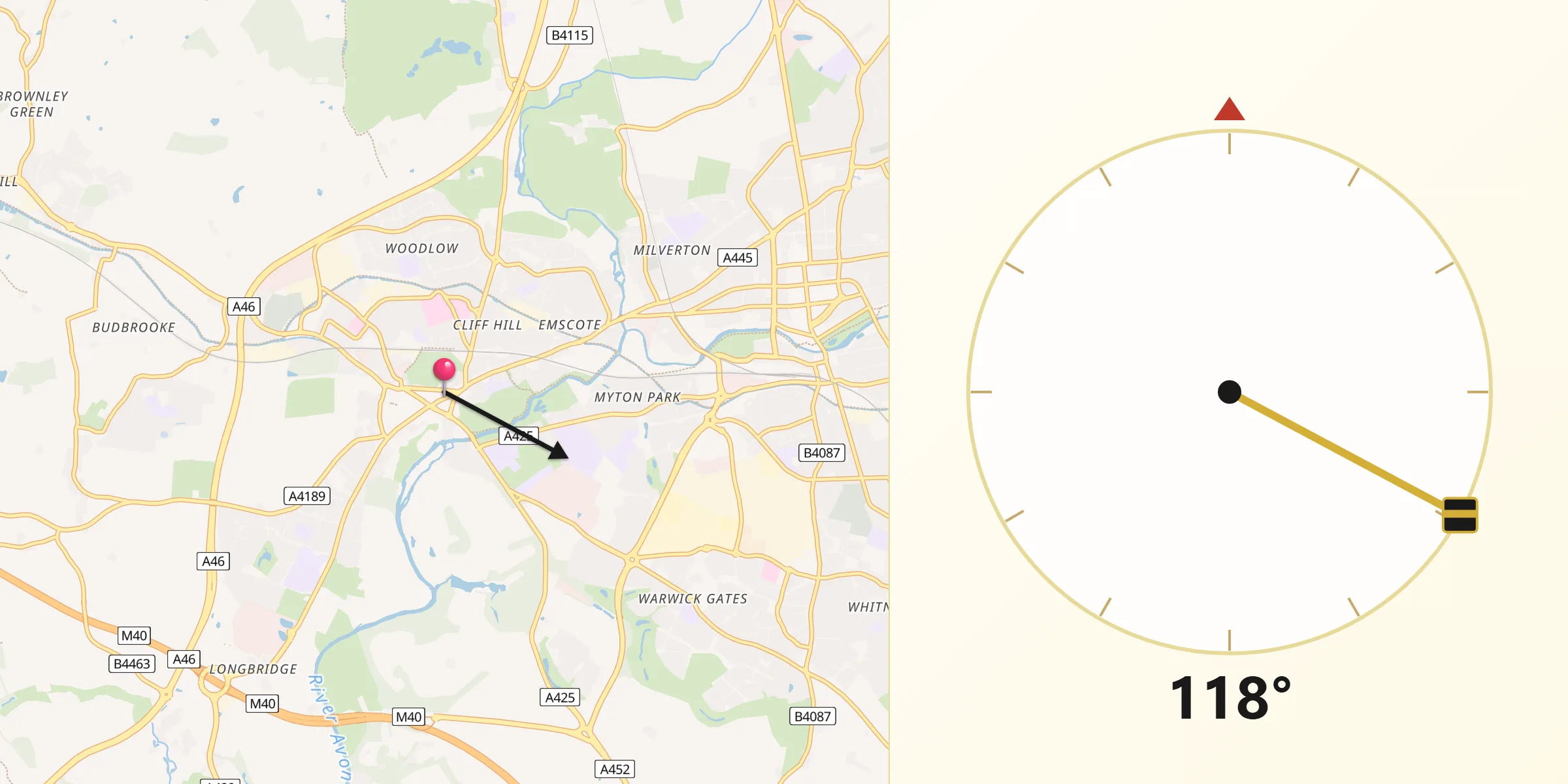 Qibla Direction from Warwick