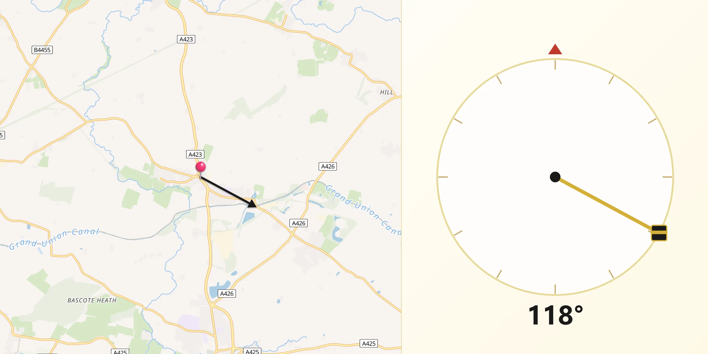 Qibla Direction from Long Itchington