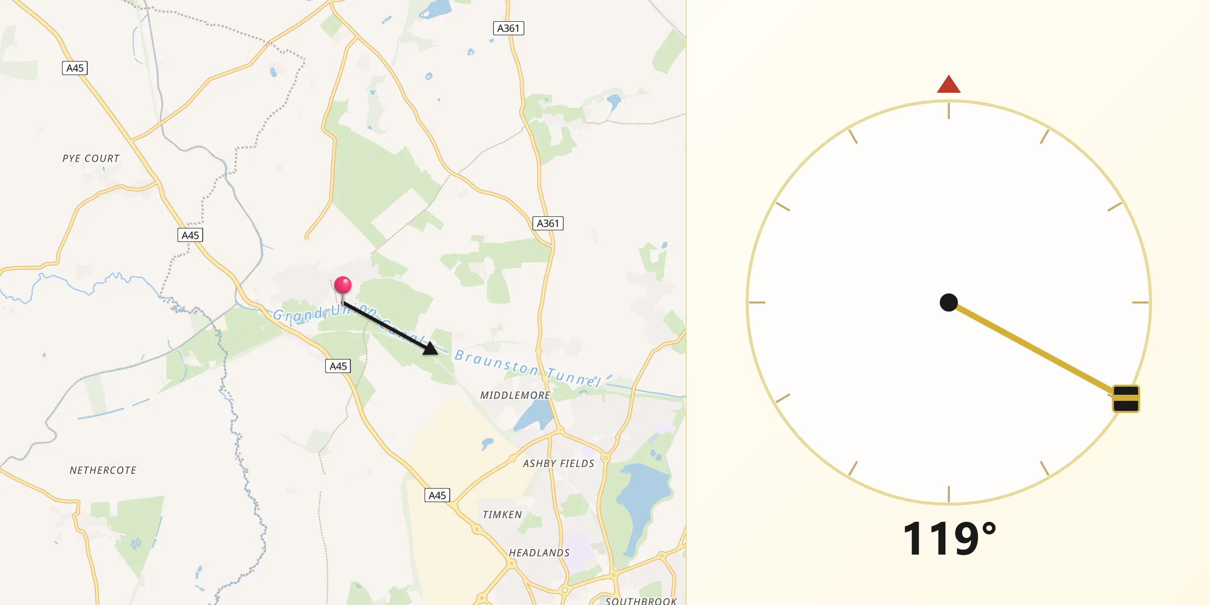 Qibla Direction from Braunston