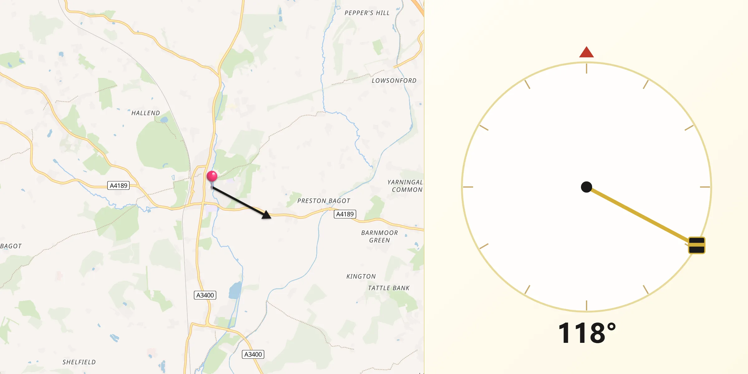 Qibla Direction from Henley in Arden