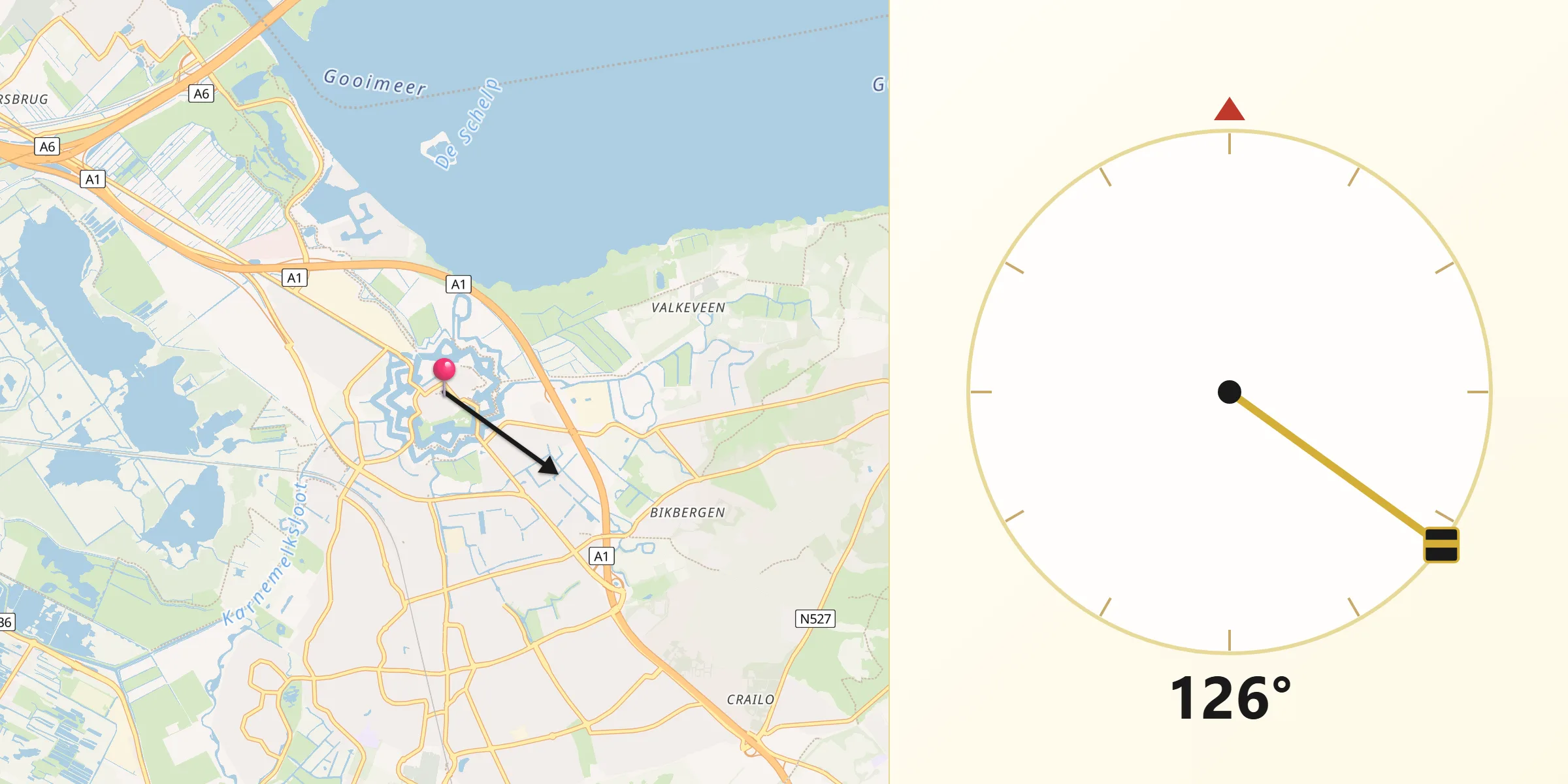 Qibla Richting vanaf Naarden