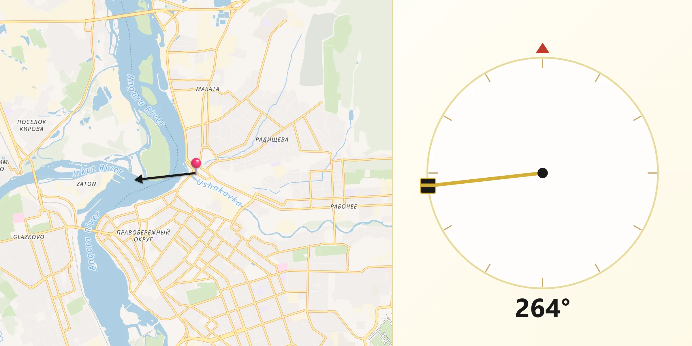 Direction vers la Qibla depuis Irkoutsk