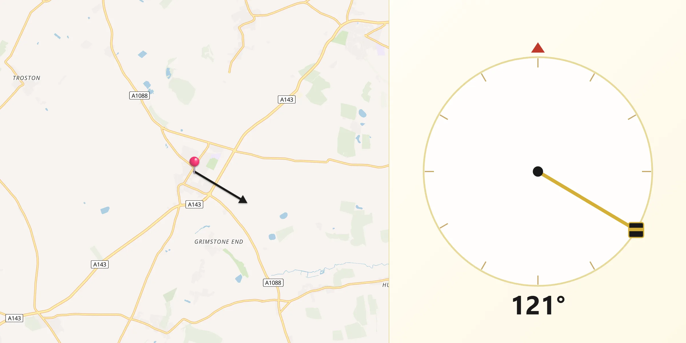 Qibla Direction from Ixworth