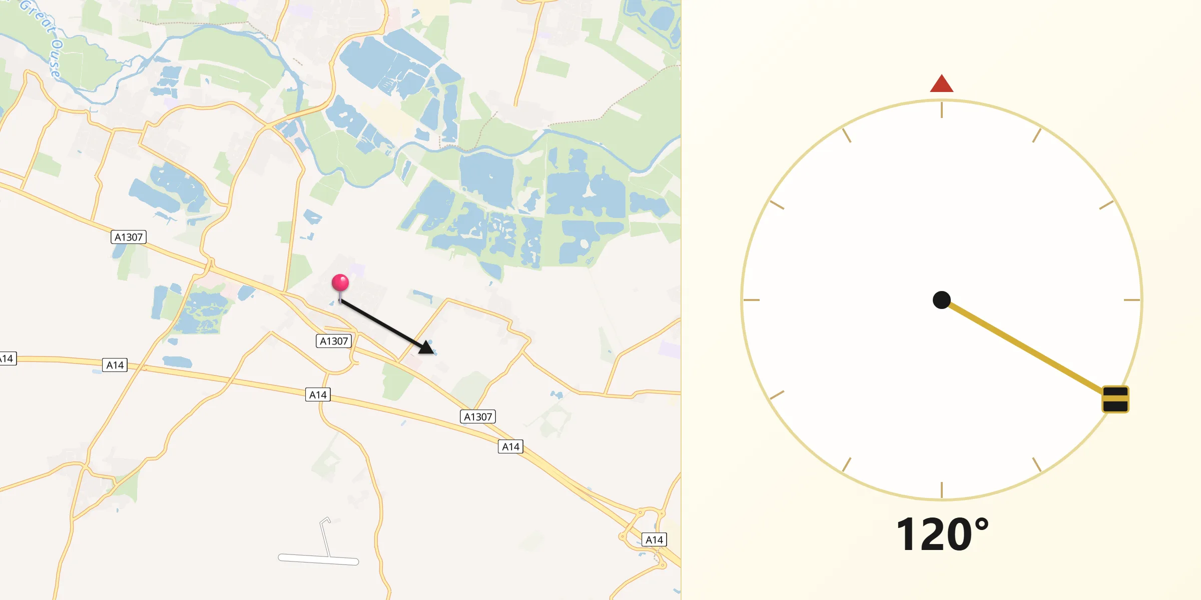 Qibla Direction from Fenstanton