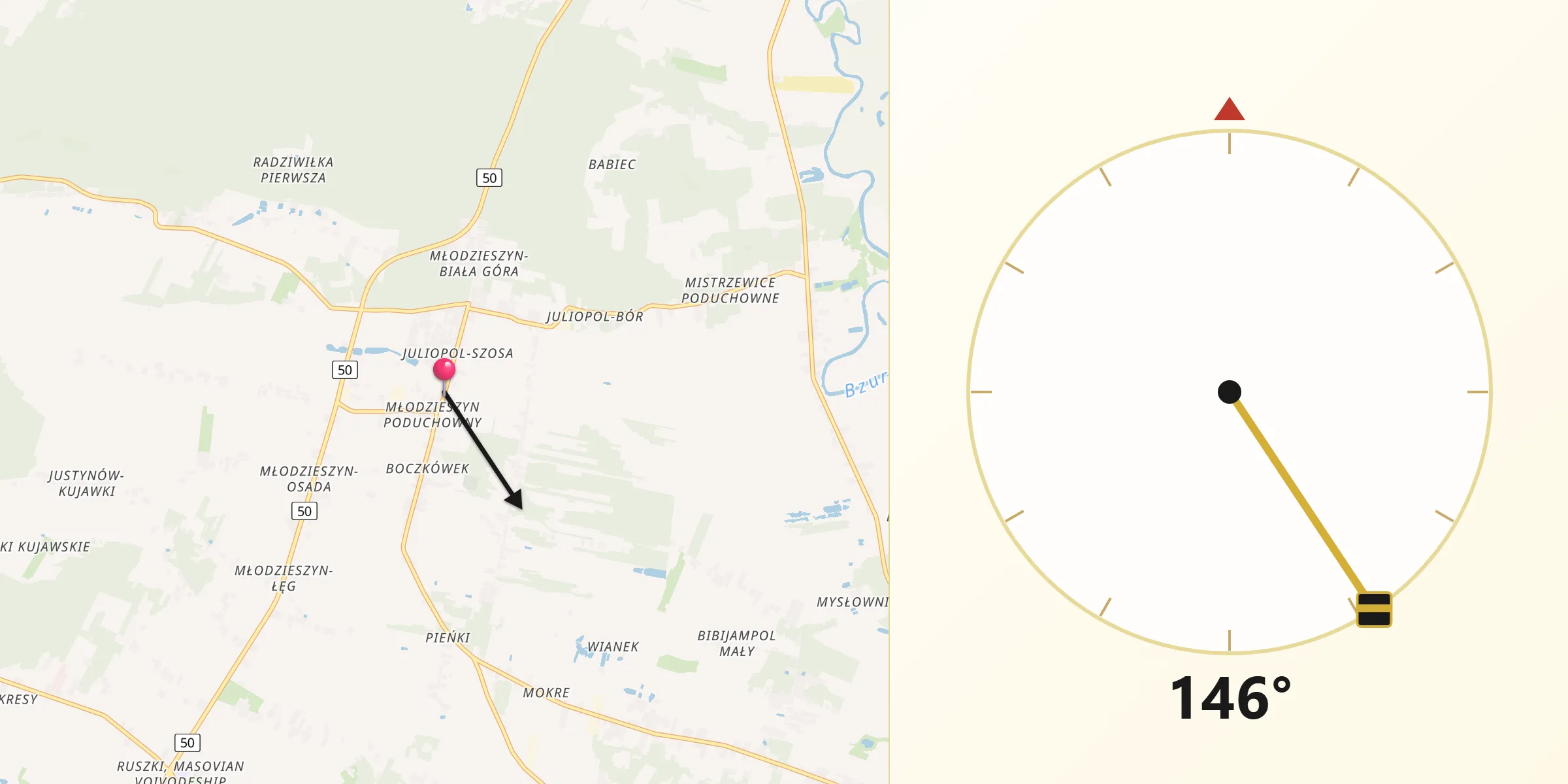 Kierunek Qibla z Młodzieszyn