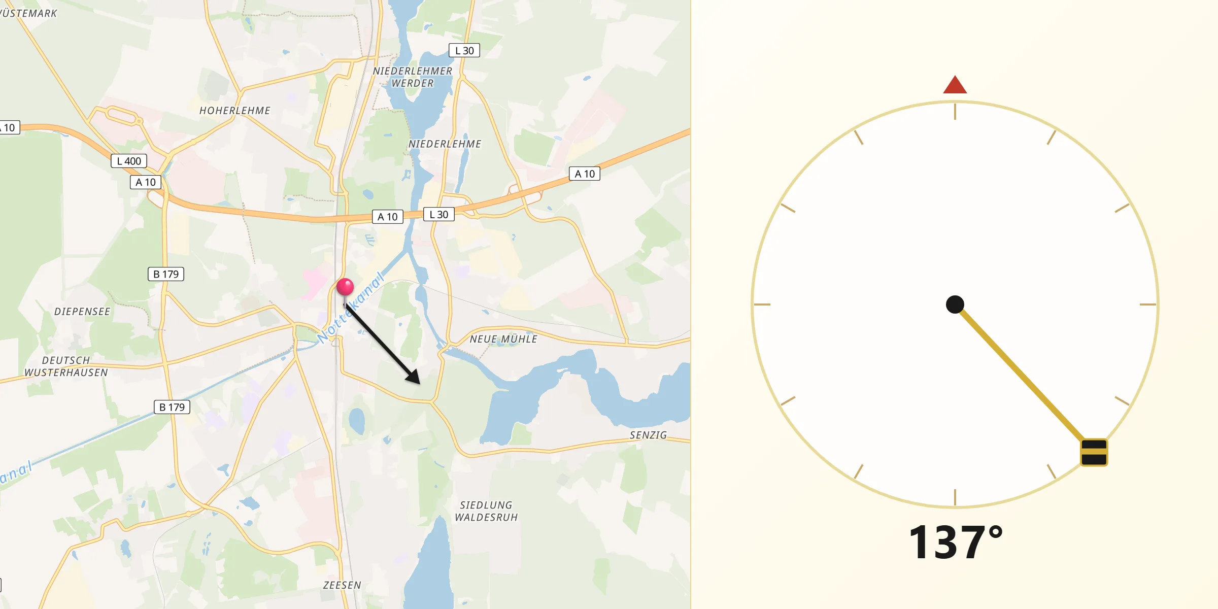 Qibla-Richtung von Königs Wusterhausen