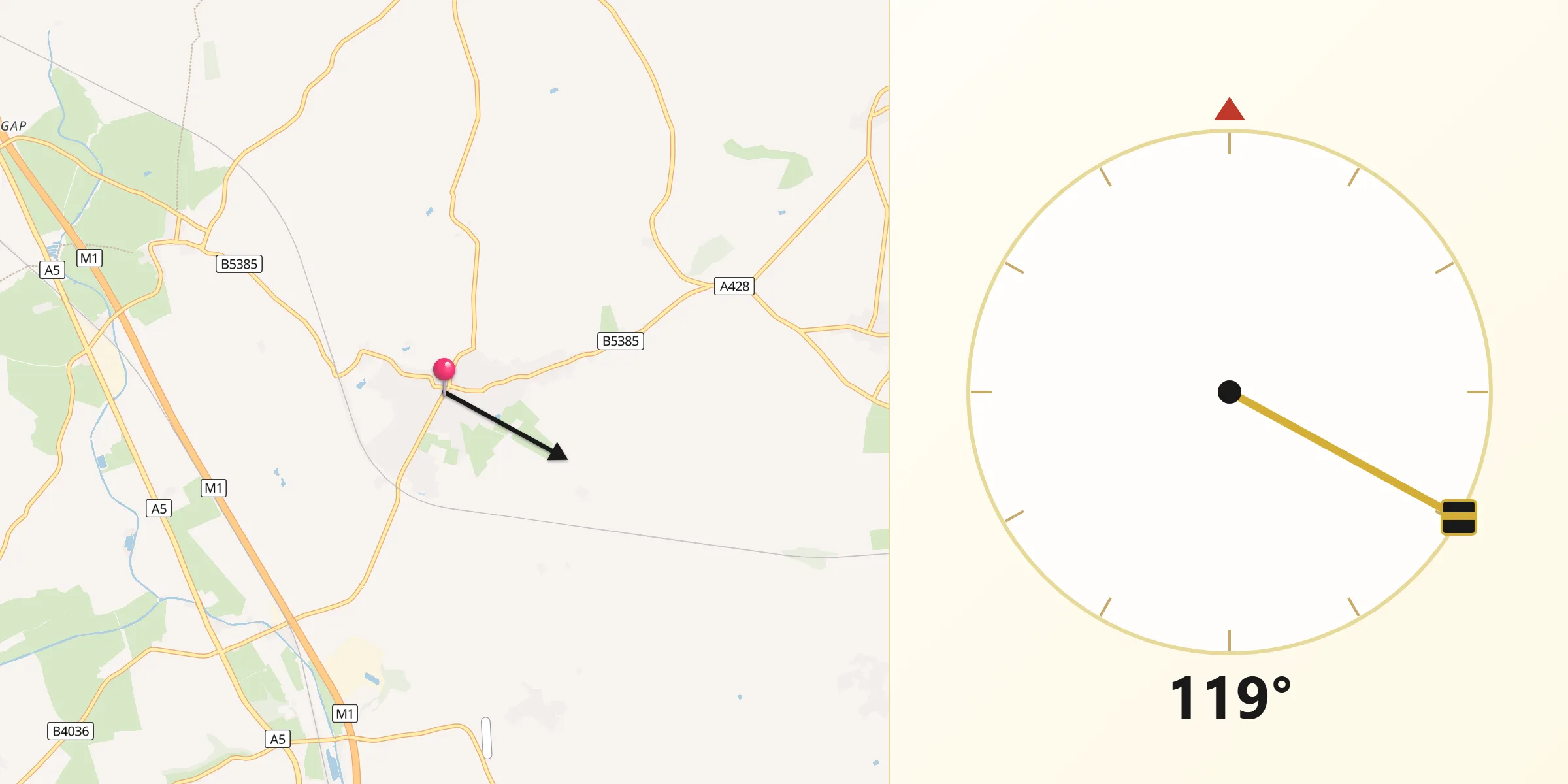 Qibla Direction from Long Buckby