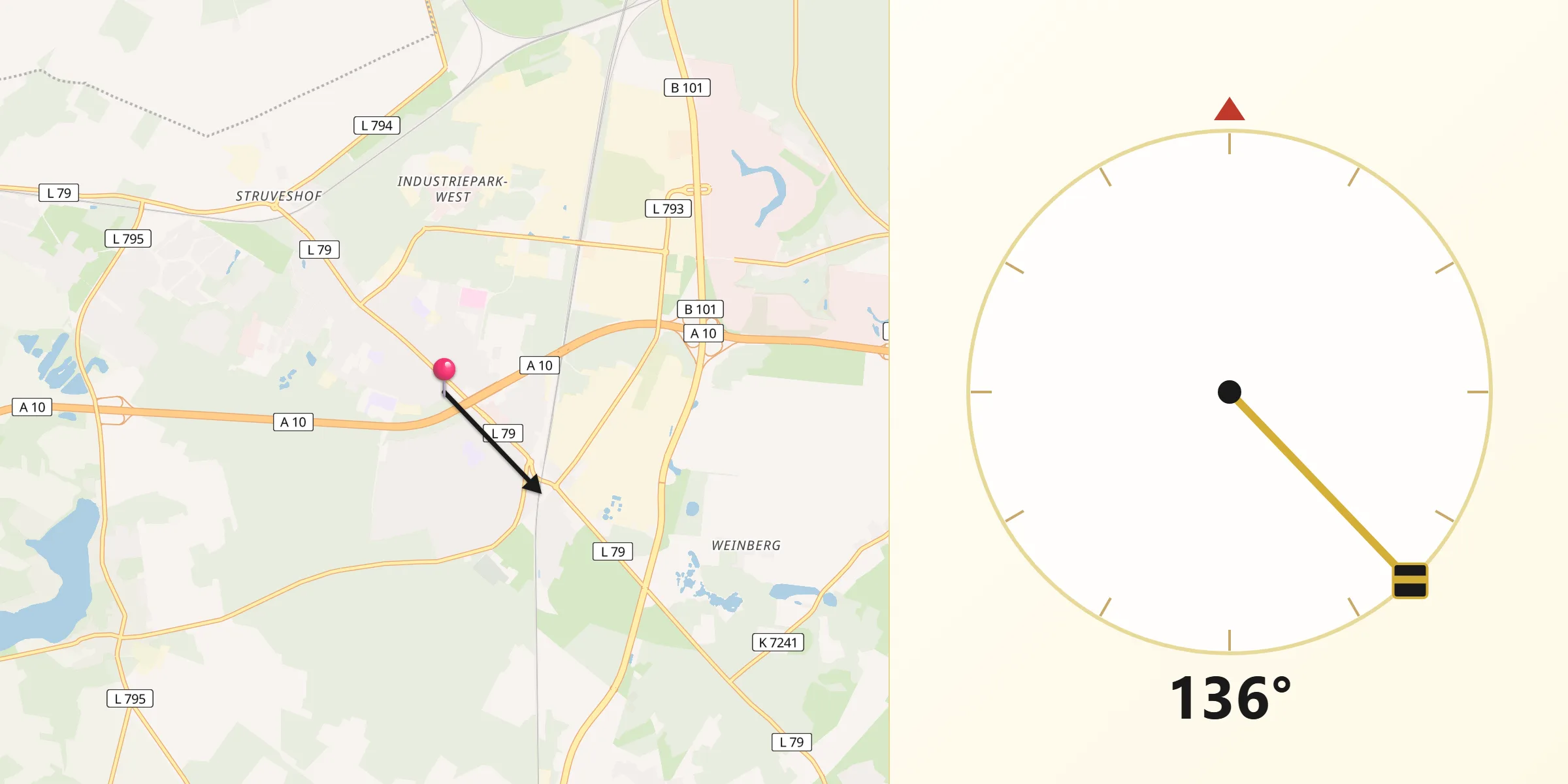 Qibla-Richtung von Ludwigsfelde