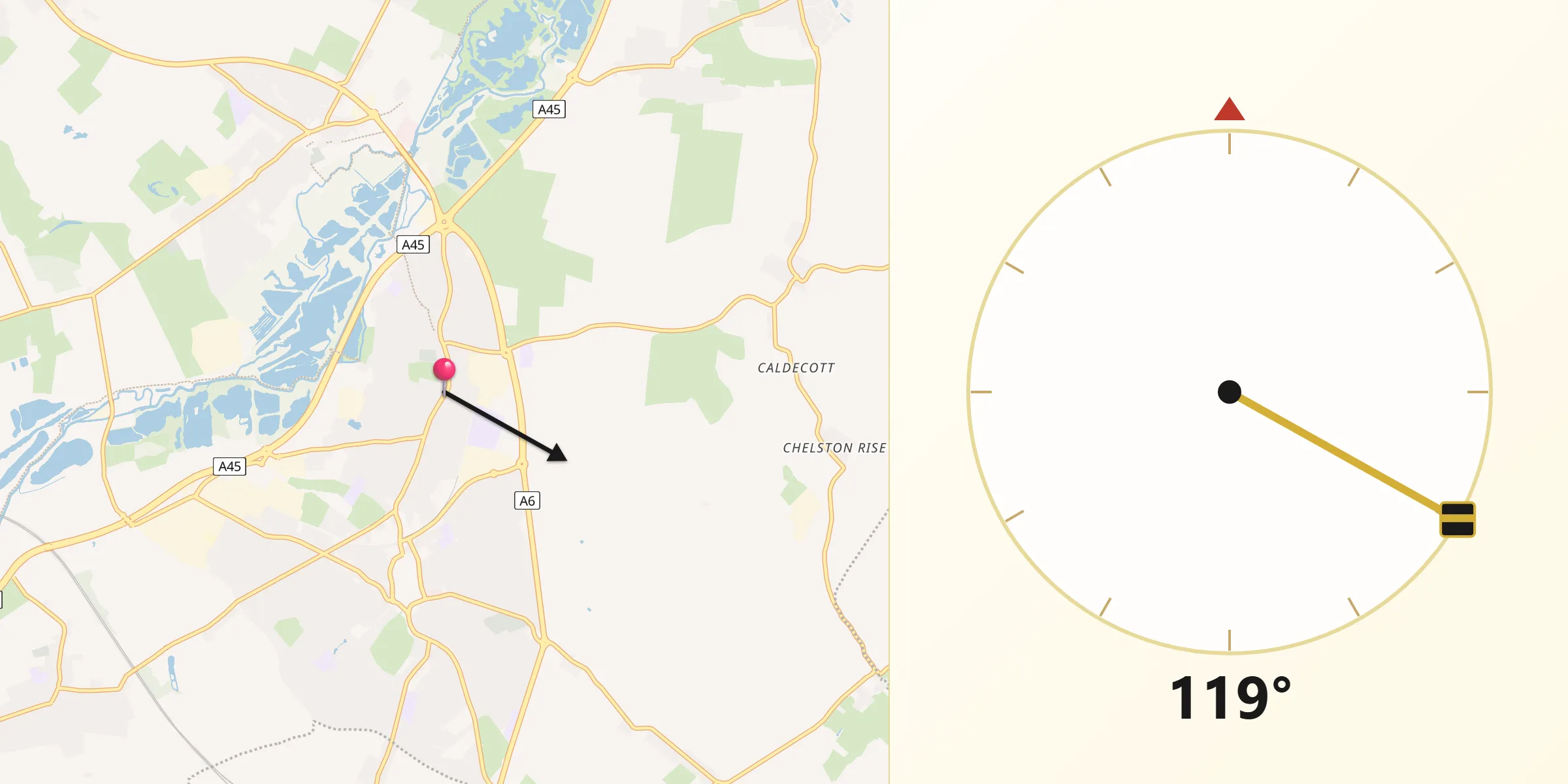 Qibla Direction from Higham Ferrers