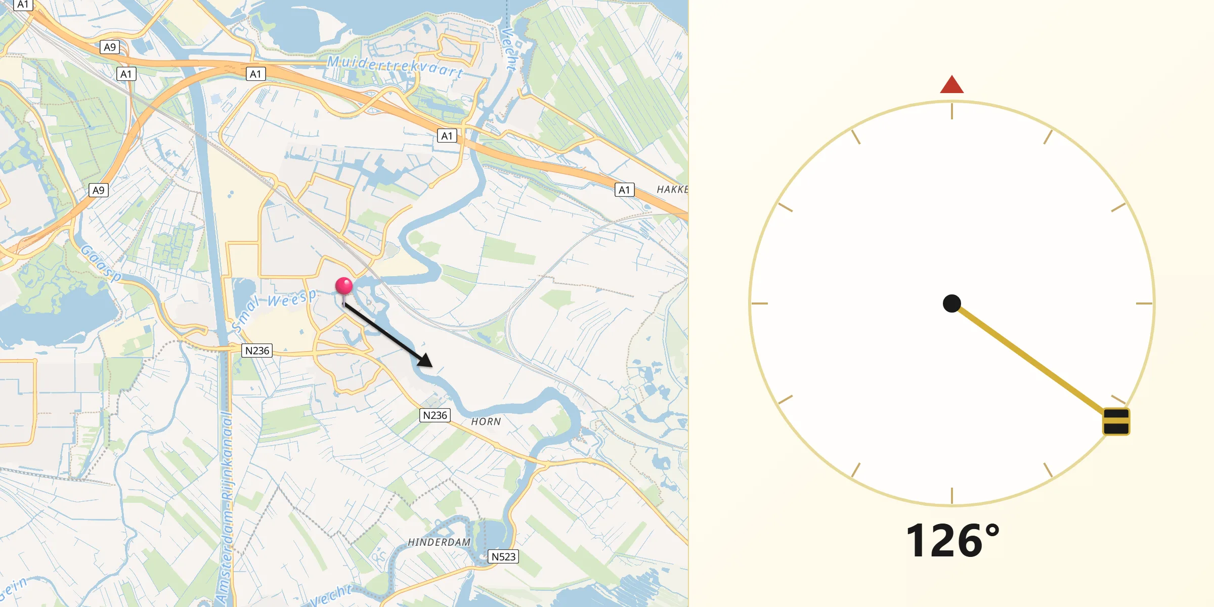 Qibla Richting vanaf Weesp