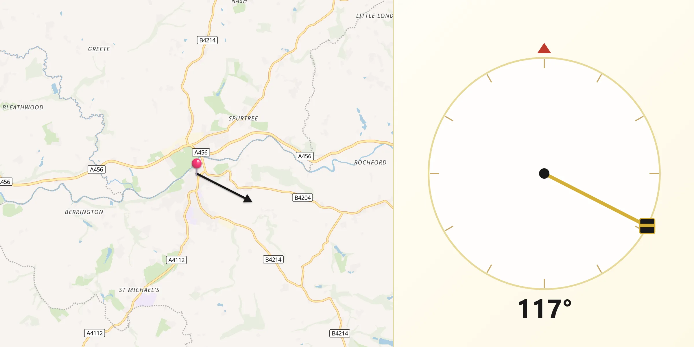 Qibla Direction from Tenbury Wells