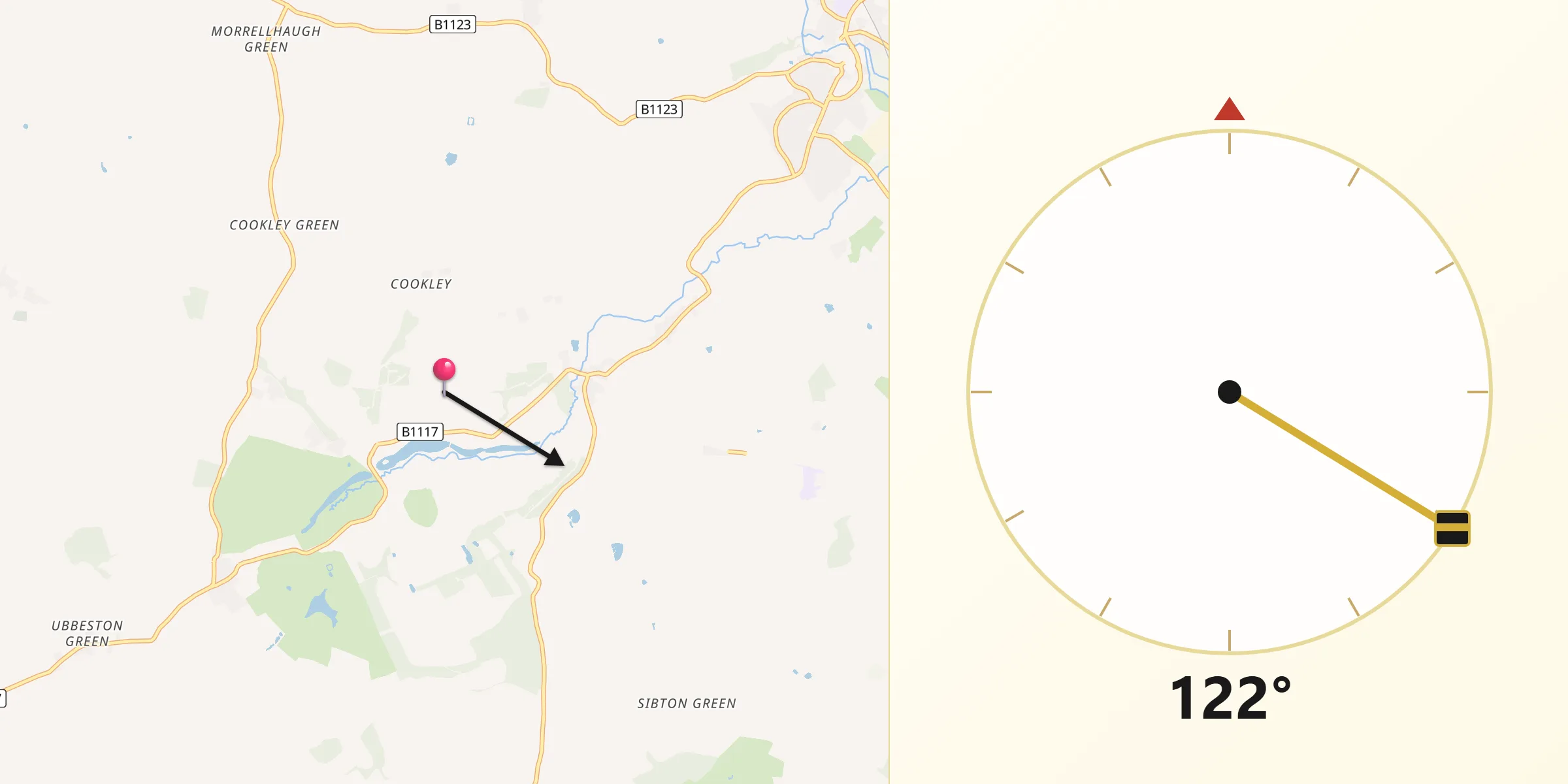 Qibla Direction from Cookley
