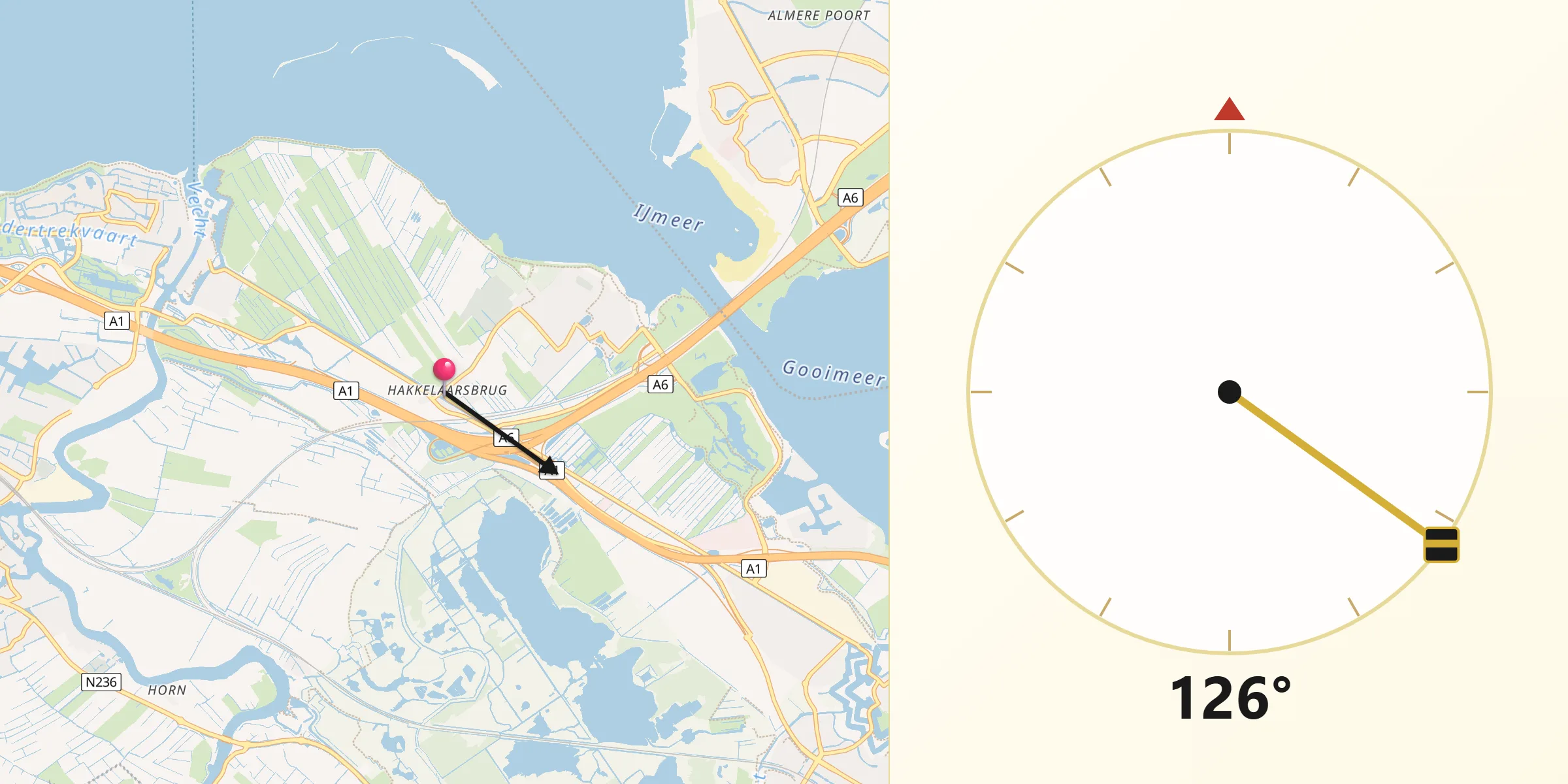 Qibla Richting vanaf Hakkelaarsbrug