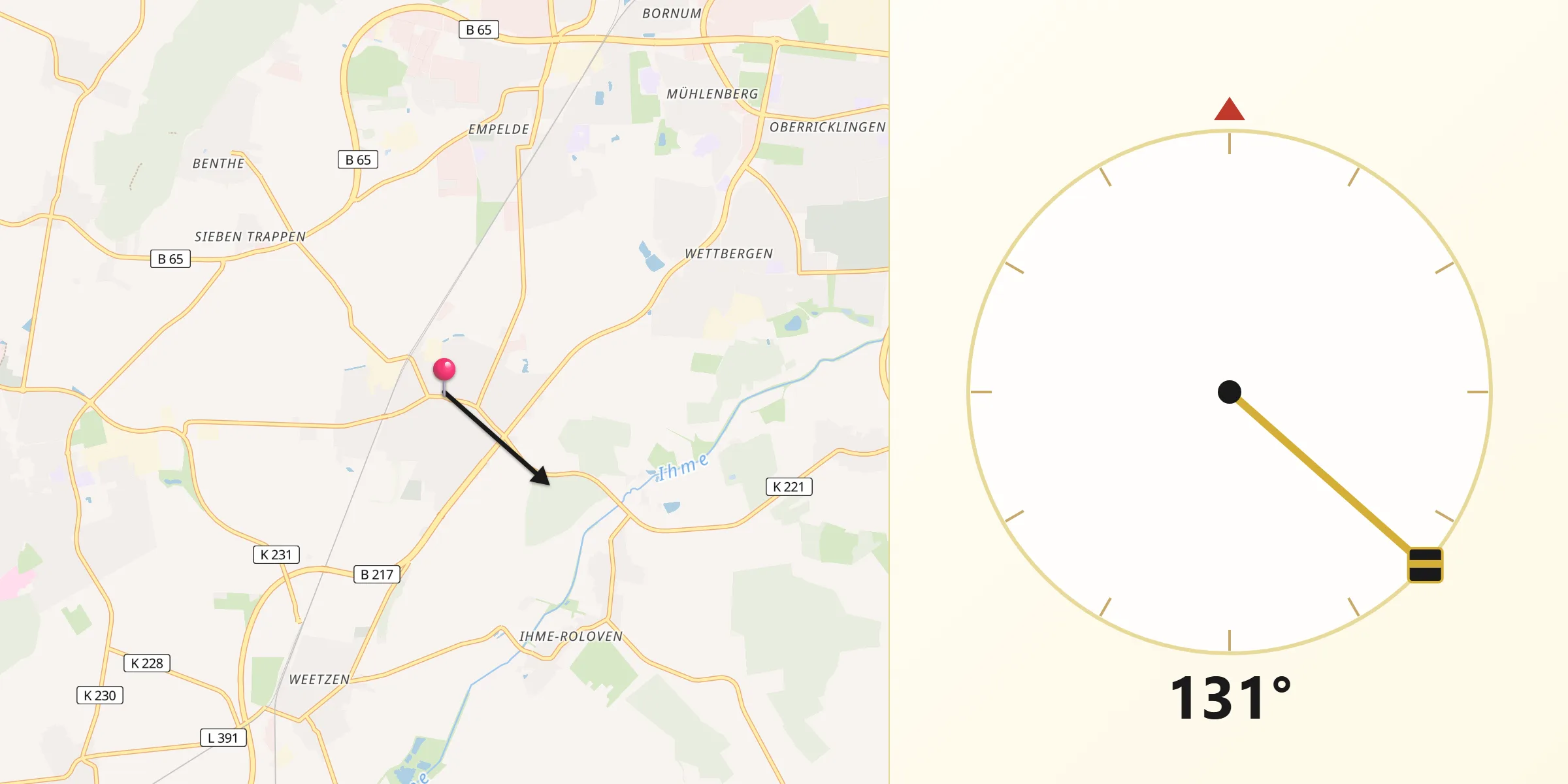 Qibla-Richtung von Ronnenberg