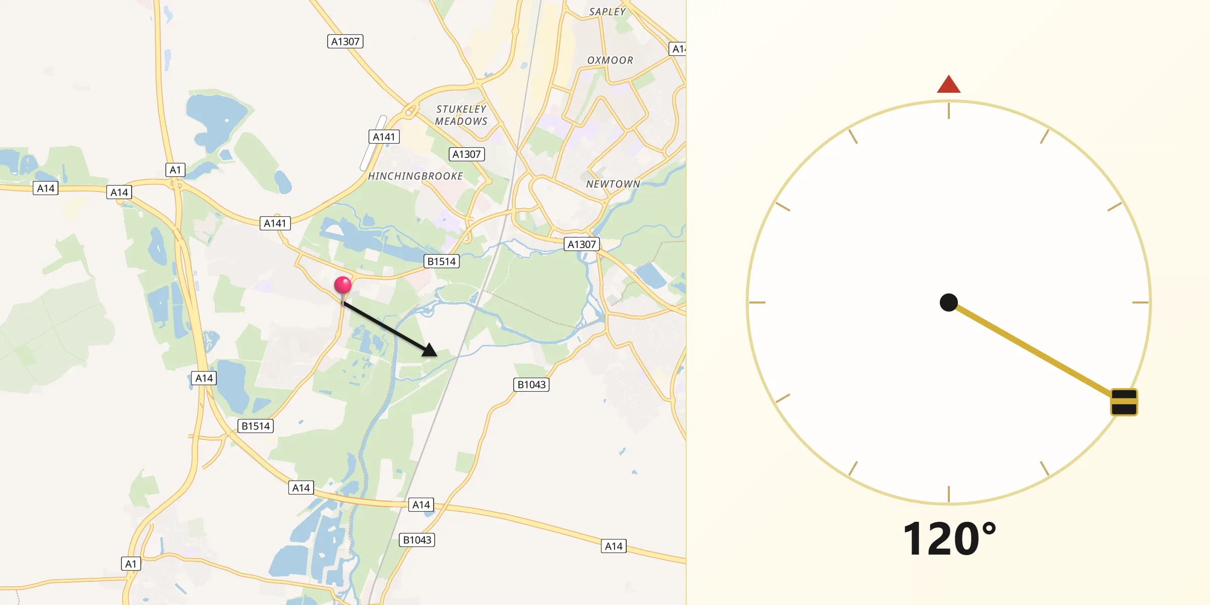 Qibla Direction from Brampton