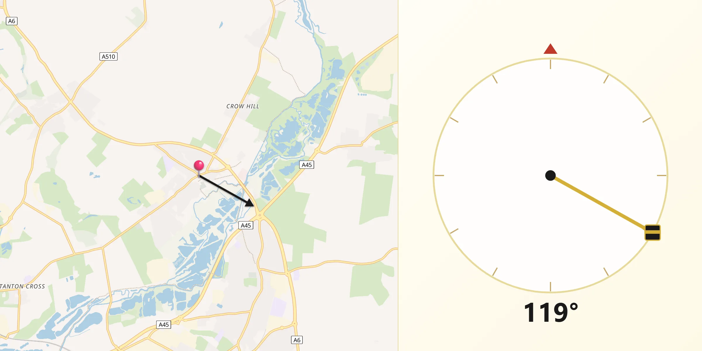Qibla Direction from Irthlingborough