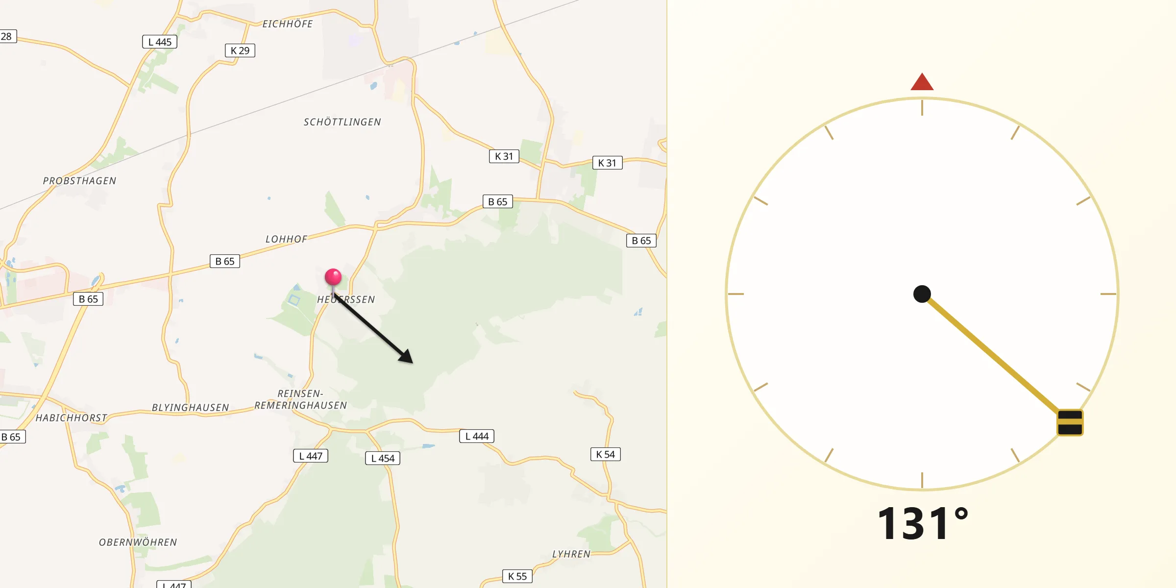 Qibla-Richtung von Heuerßen