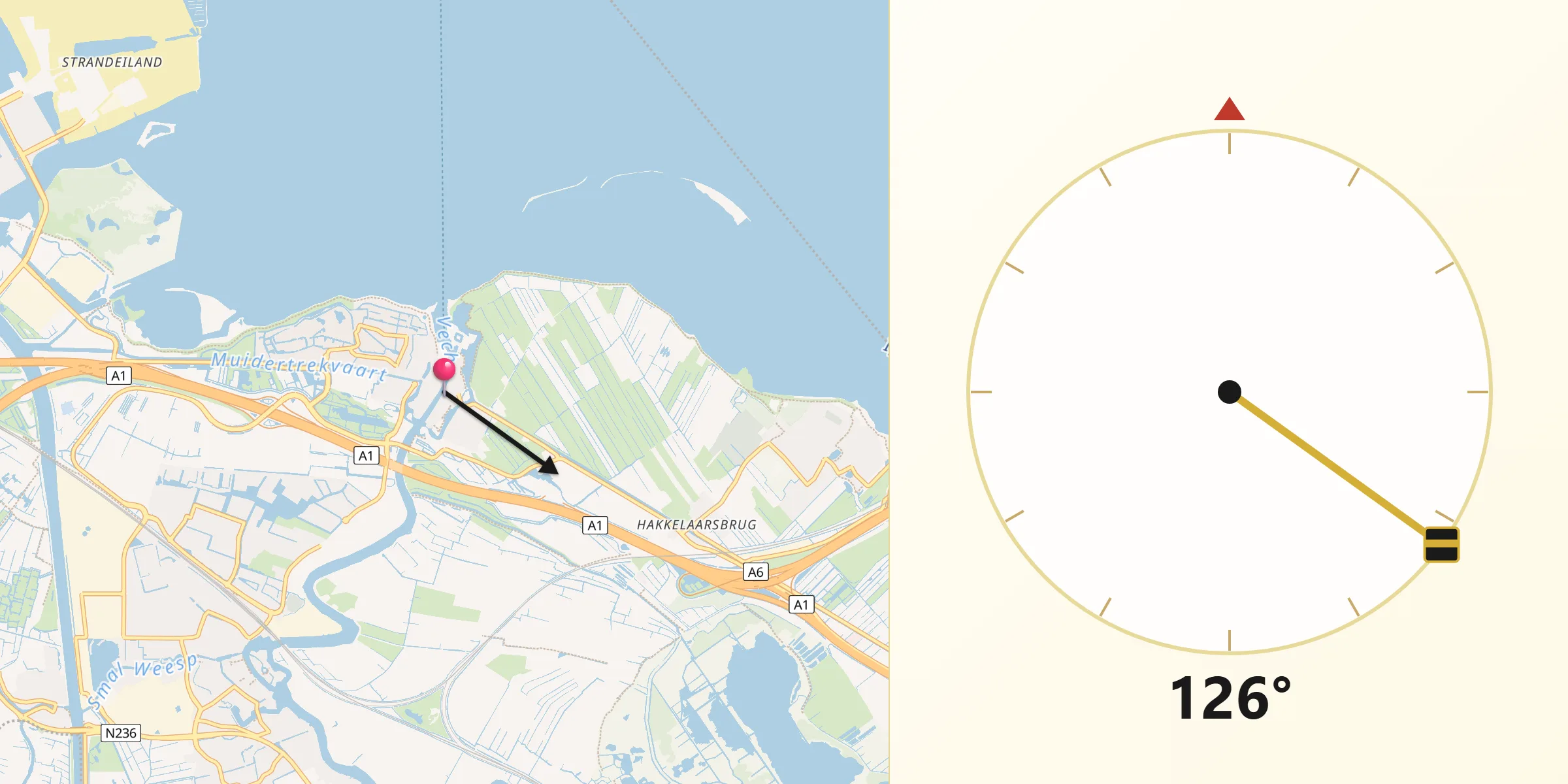 Qibla Richting vanaf Muiden