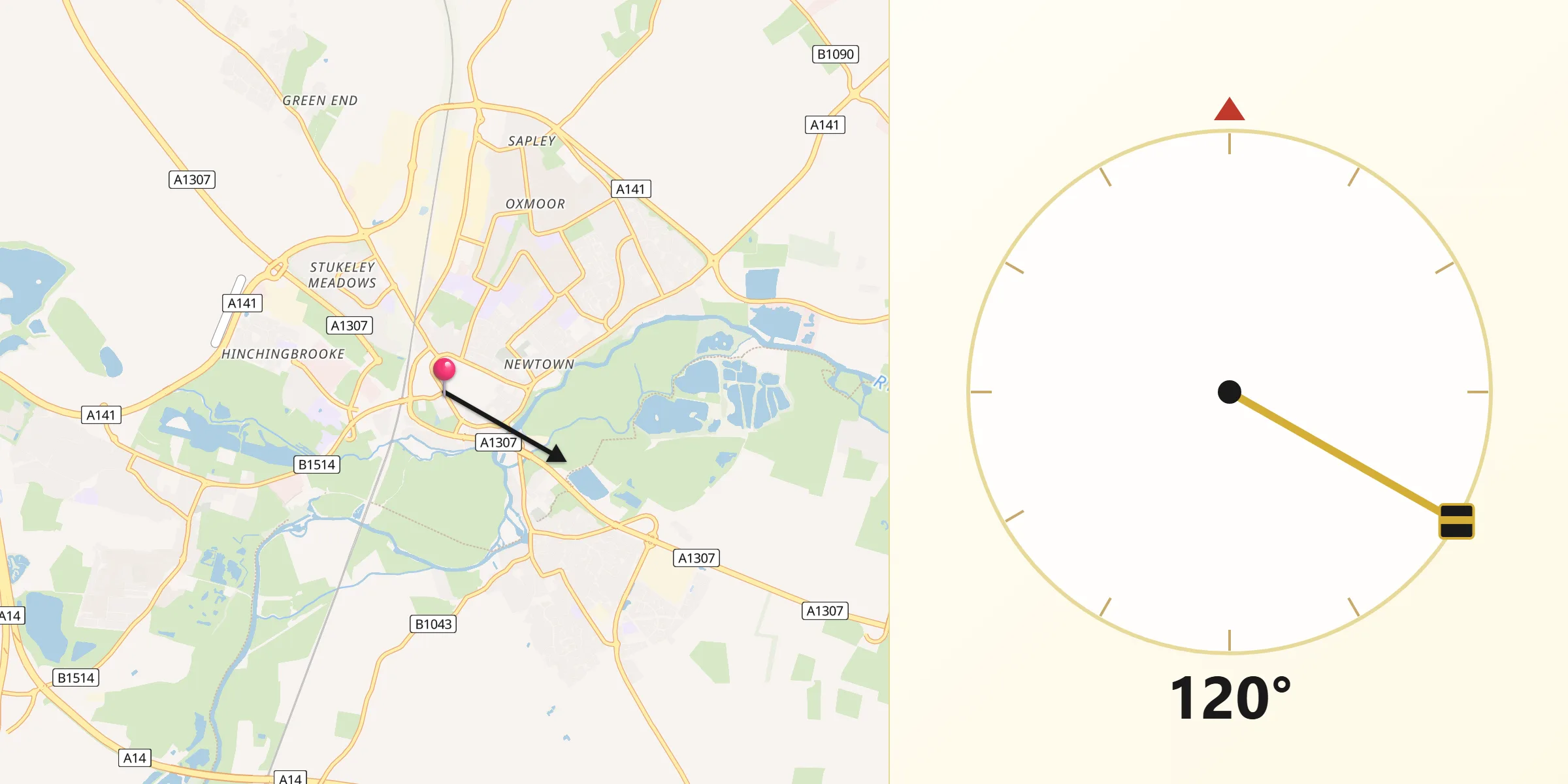 Qibla Direction from Huntingdon