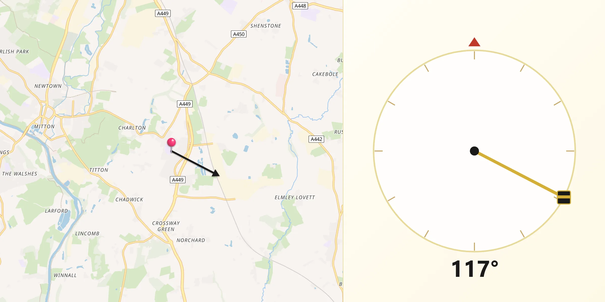 Qibla Direction from Hartlebury