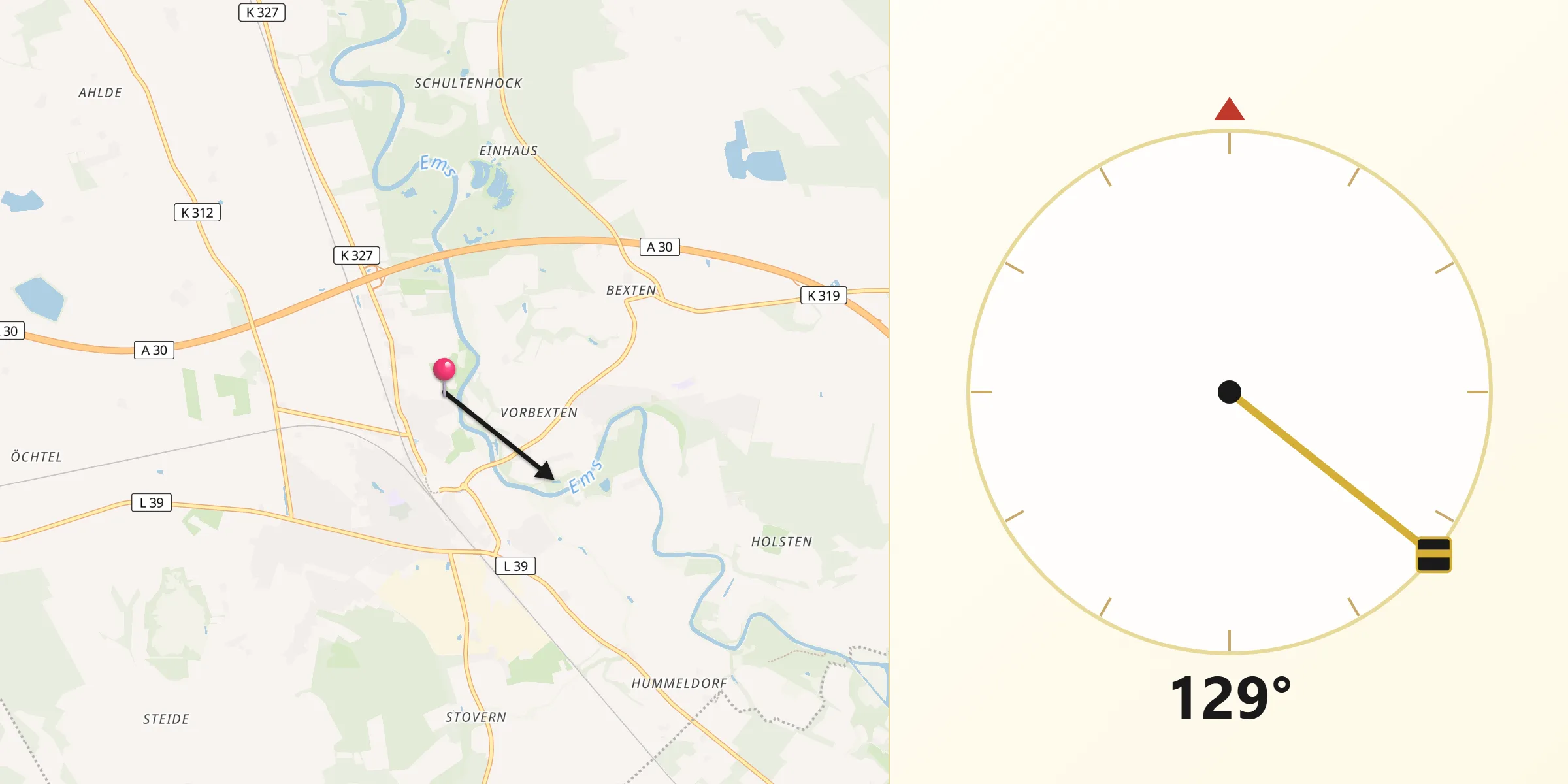 Qibla-Richtung von Salzbergen