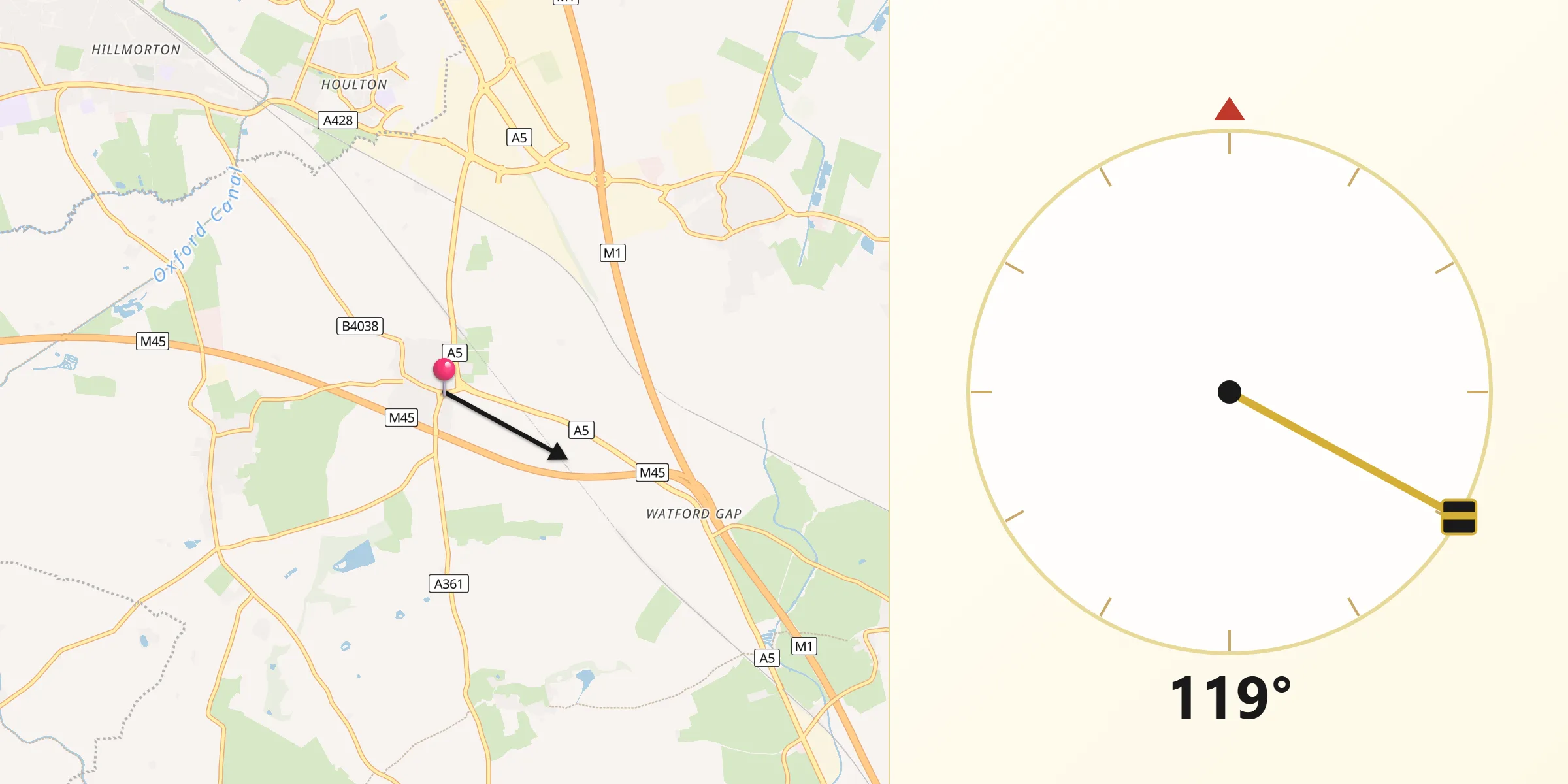 Qibla Direction from Kilsby