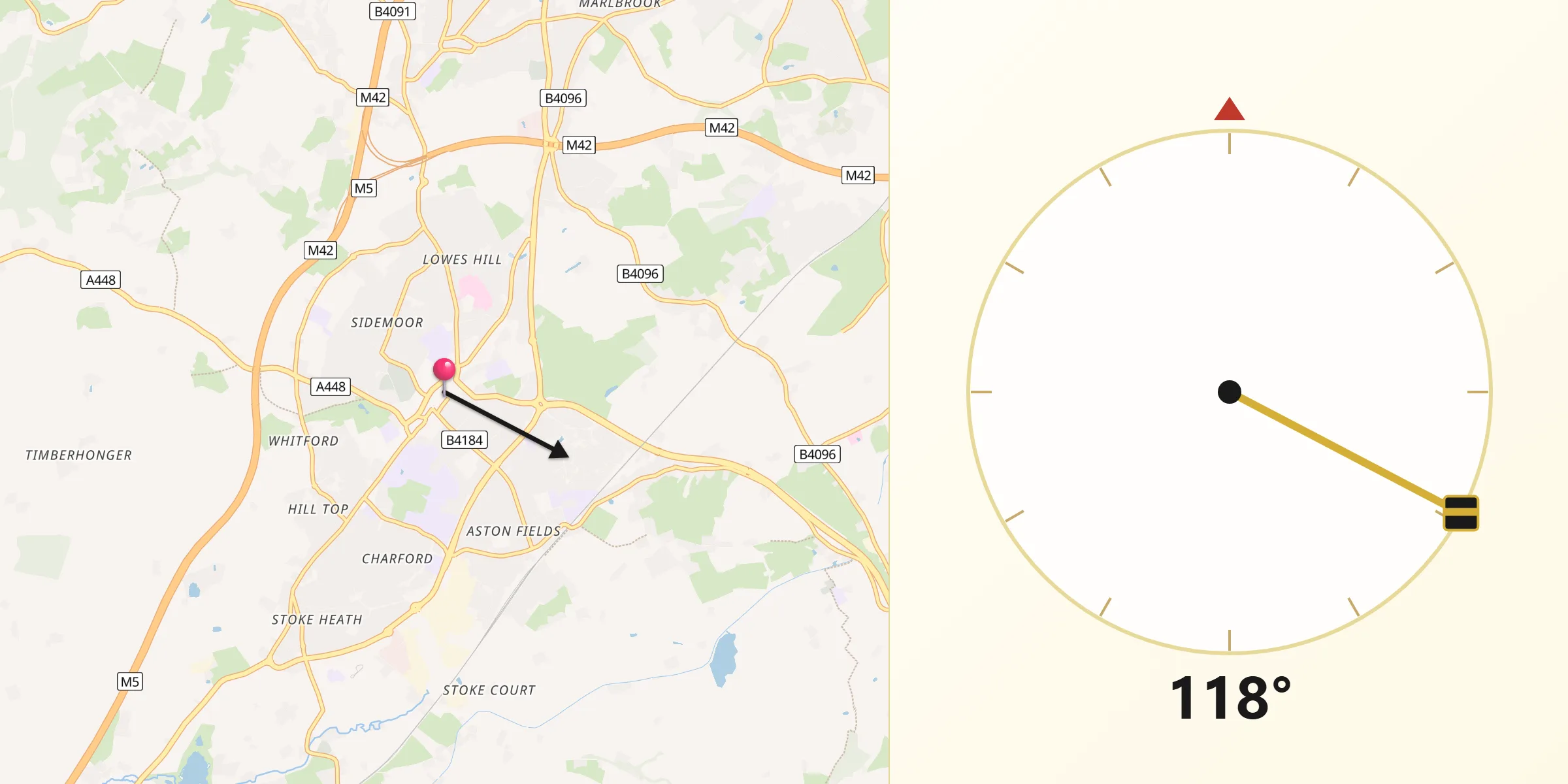 Qibla Direction from Bromsgrove